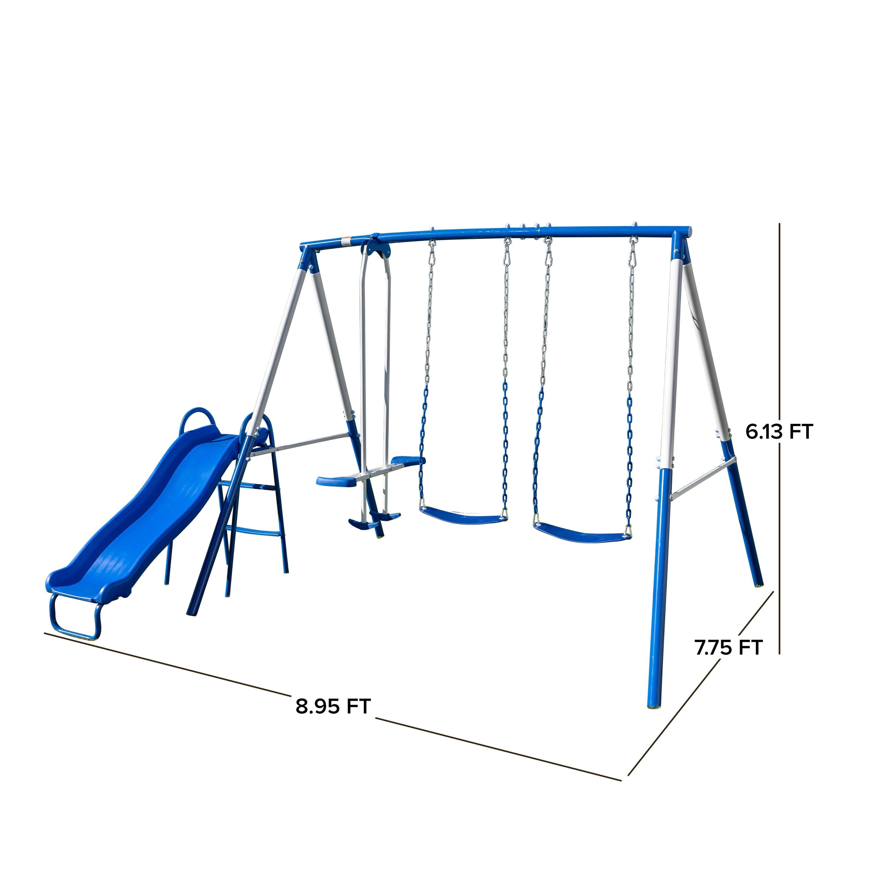 Sportspower Albany Metal Swing Set with 2 Person Glider Swing, 2 Adjustable Sling Swing Seats, and 5' Double Wall Slide with Lifetime Warranty