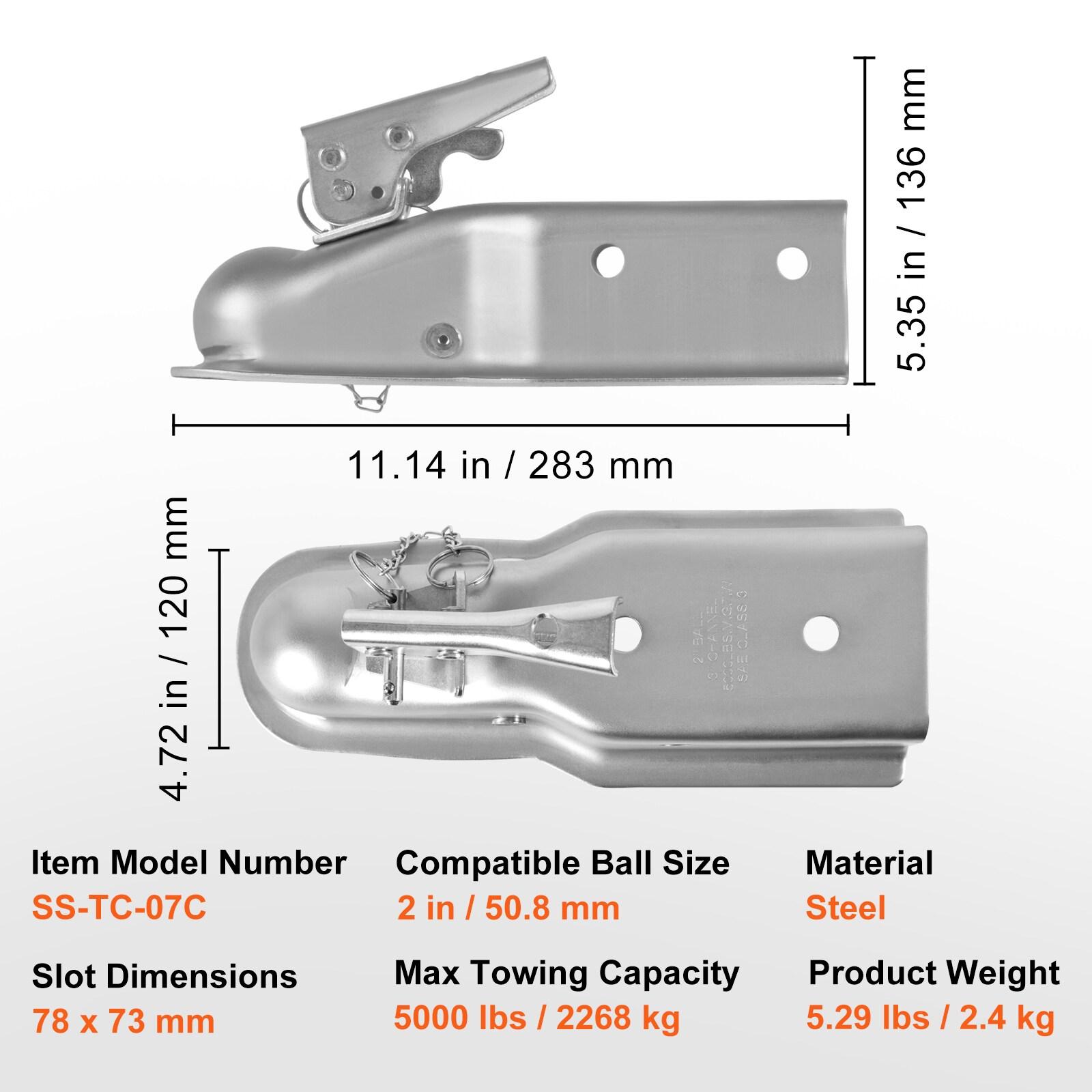 KFFKFF Straight Trailer Connector, Compatible with 2-Inch Hitch Ball, 3-Inch Channel, 5000 lbs Load Limit, Robust Trailer Tongue Connector, Perfect for Hauling Station Wagons, Zinc Coated Surface