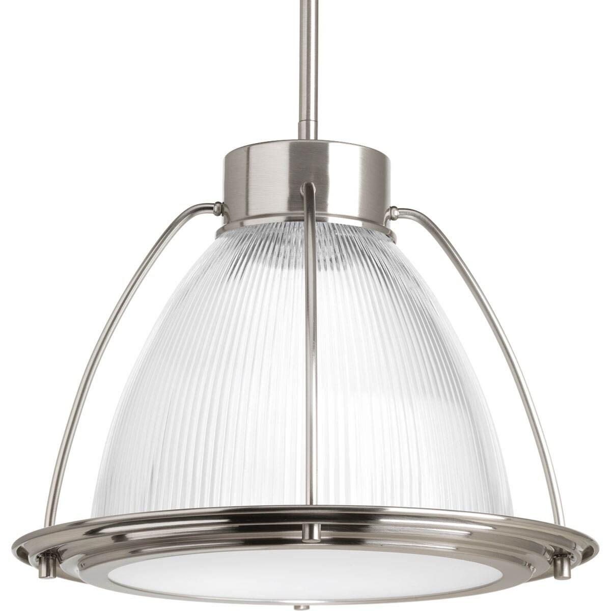 Progress Lighting Prismatic 1-Light Pendant, Brushed Nickel, Prismatic Glass Shade, Steel, LED, 3000K, 448 Lumens