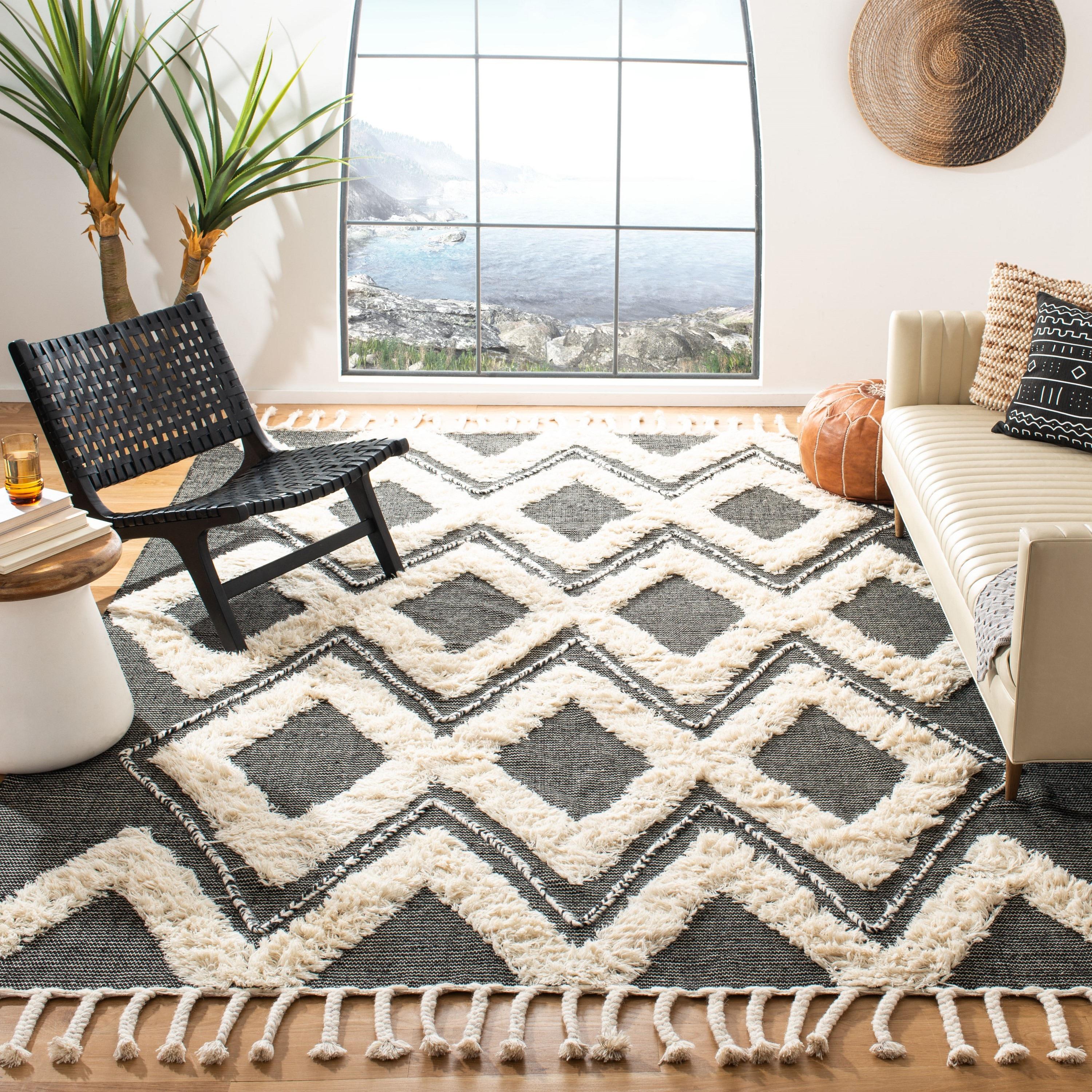 Kenya KNY903 Hand Knotted Area Rug - Black/Ivory - 8'9"x11'9" - Safavieh.