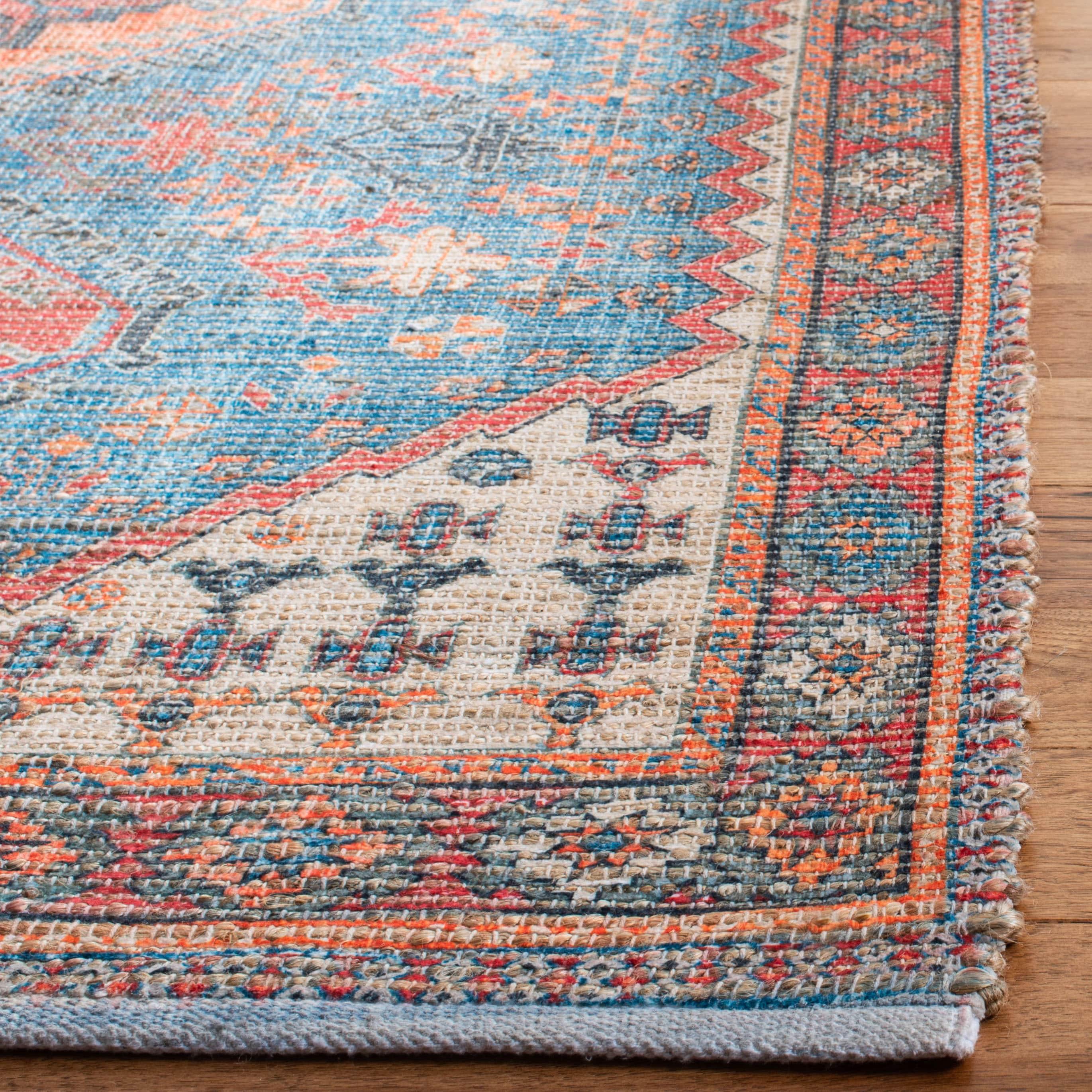 Saffron SFN512 Hand Loomed Indoor Area Rug - Navy/Red - 6'x6' - Safavieh