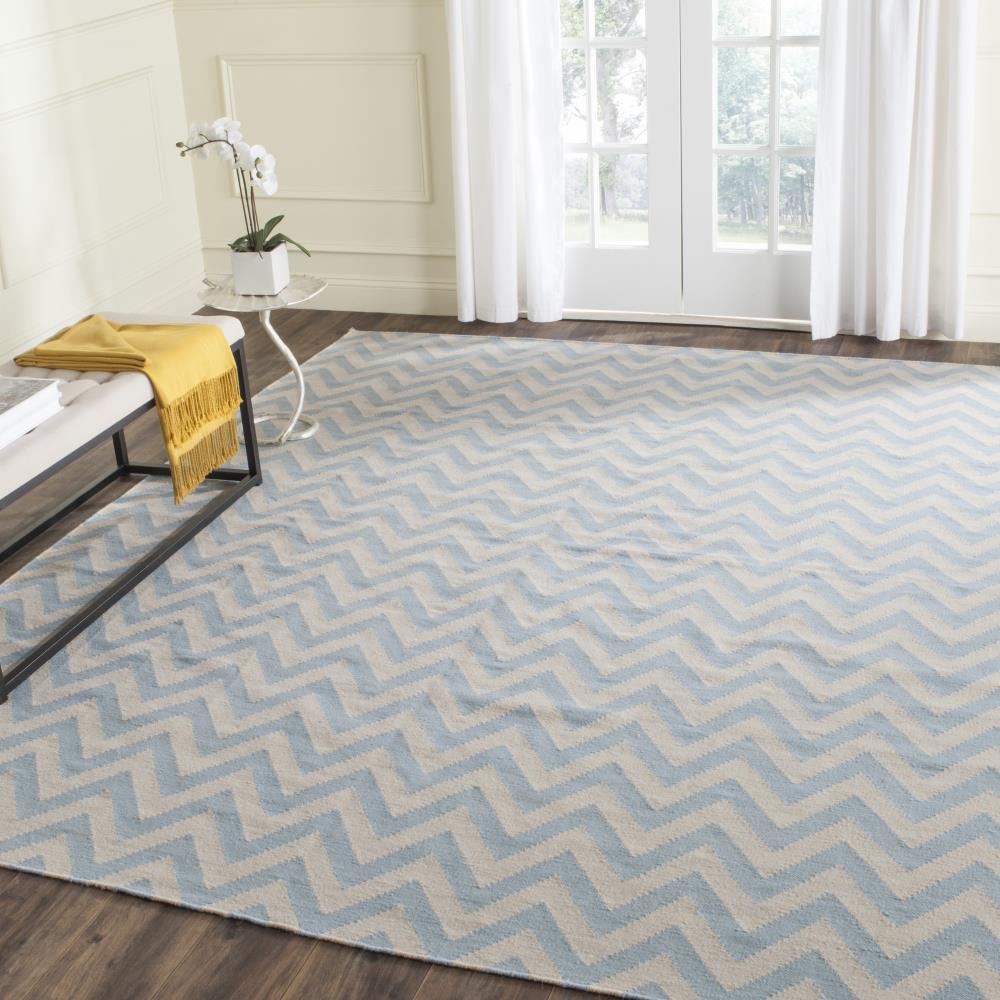 SAFAVIEH Dhurrie Bentley Chevron Zigzag Wool Area Rug, Blue/Ivory, 5' x 8'