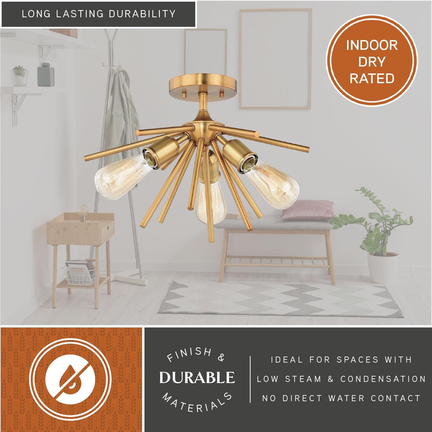 Vaxcel Estelle 3 - Light Flush Mount in  Natural Brass