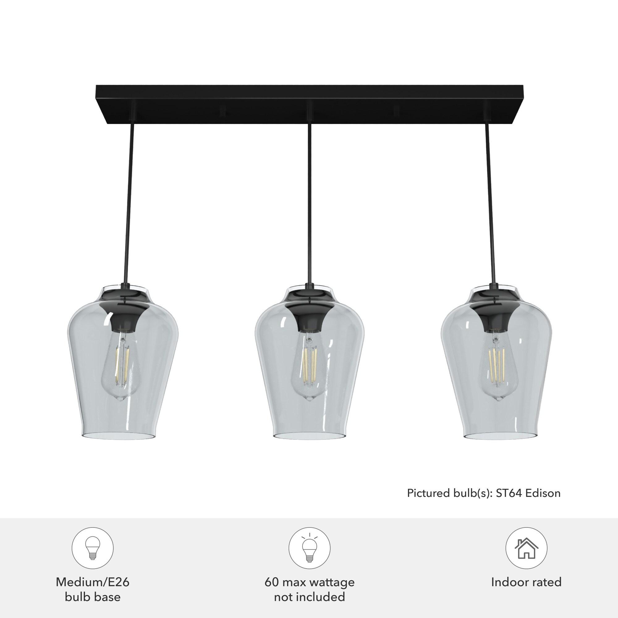 Hunter Vidria Matte Black 3 Light Linear Cluster Ceiling Light Fixture