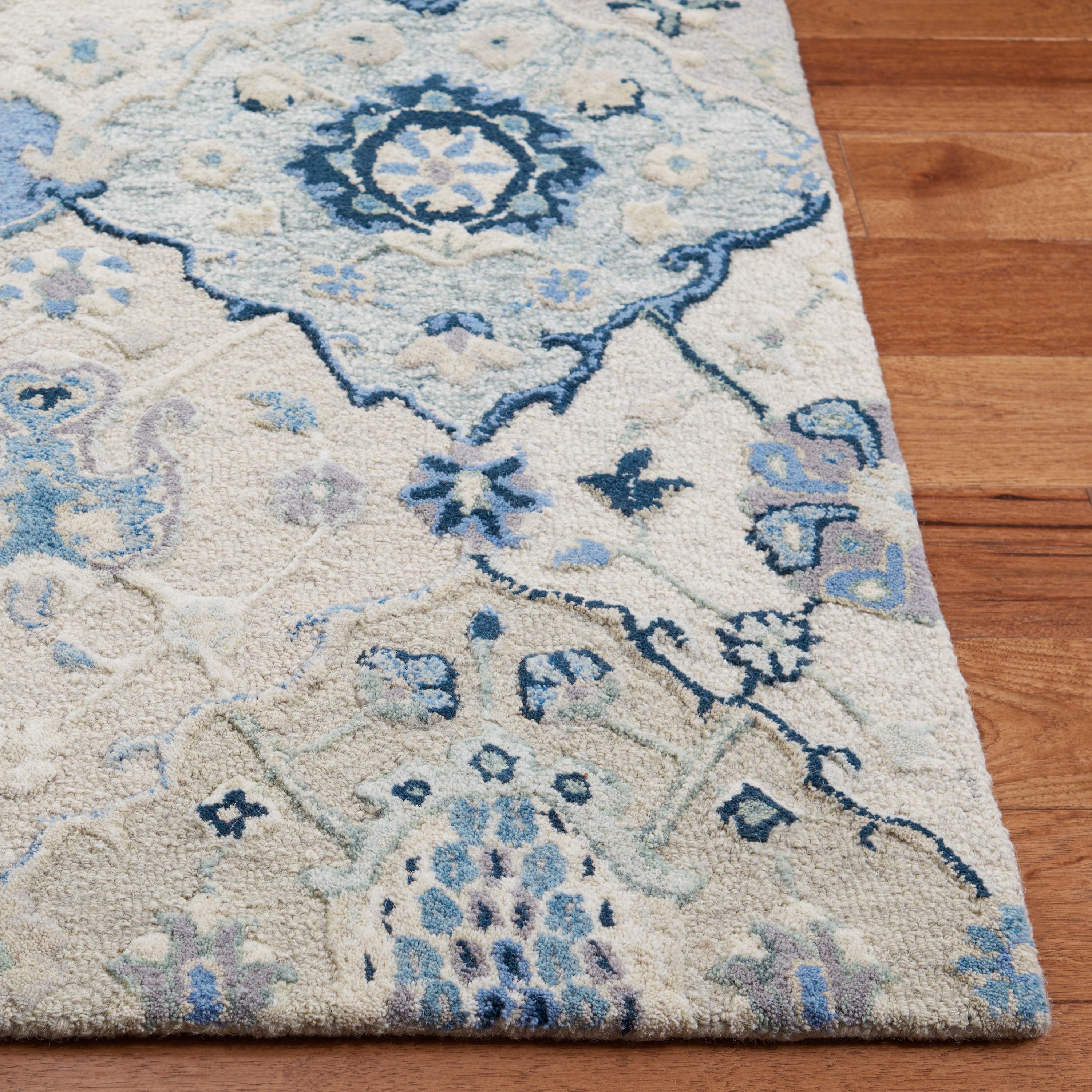 SAFAVIEH Glamour Charmaine Floral Wool Area Rug, Beige/Blue, 9' x 12'