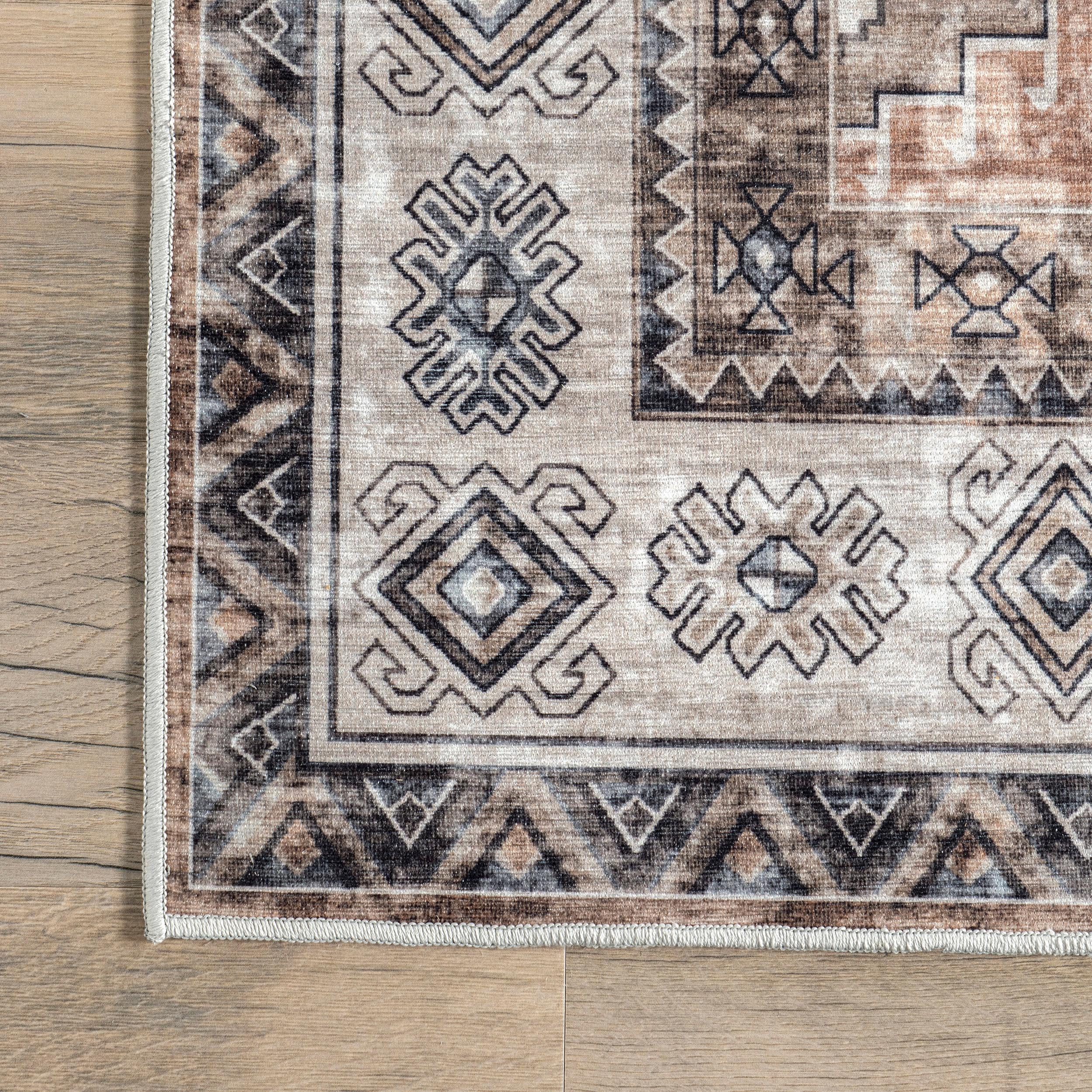 Nuloom Evelina Medallion 6x9 Spill Proof Machine Washable Indoor Area Rug for Living Room Bedroom Dining Room Kitchen, Light Orange/Ivory
