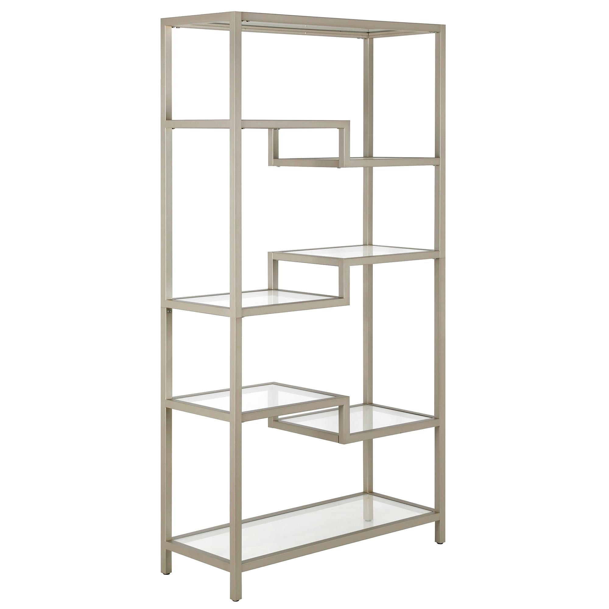 Evelyn&Zoe Johann 68" Tall Rectangular Bookcase, Satin Nickel