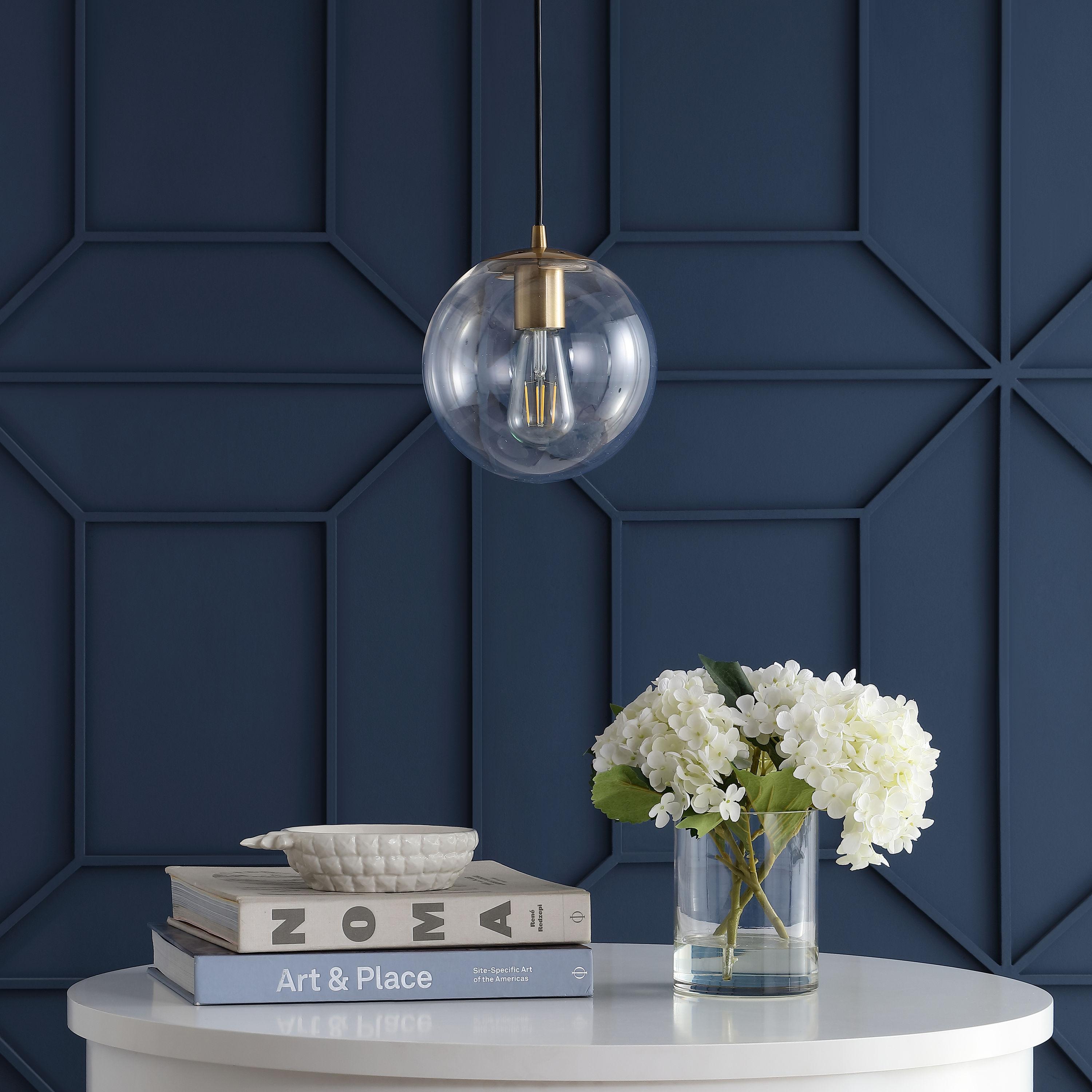 Bleecker 7.75 in. 1- Light Clear/Brass Metal/Glass Globe LED Pendant