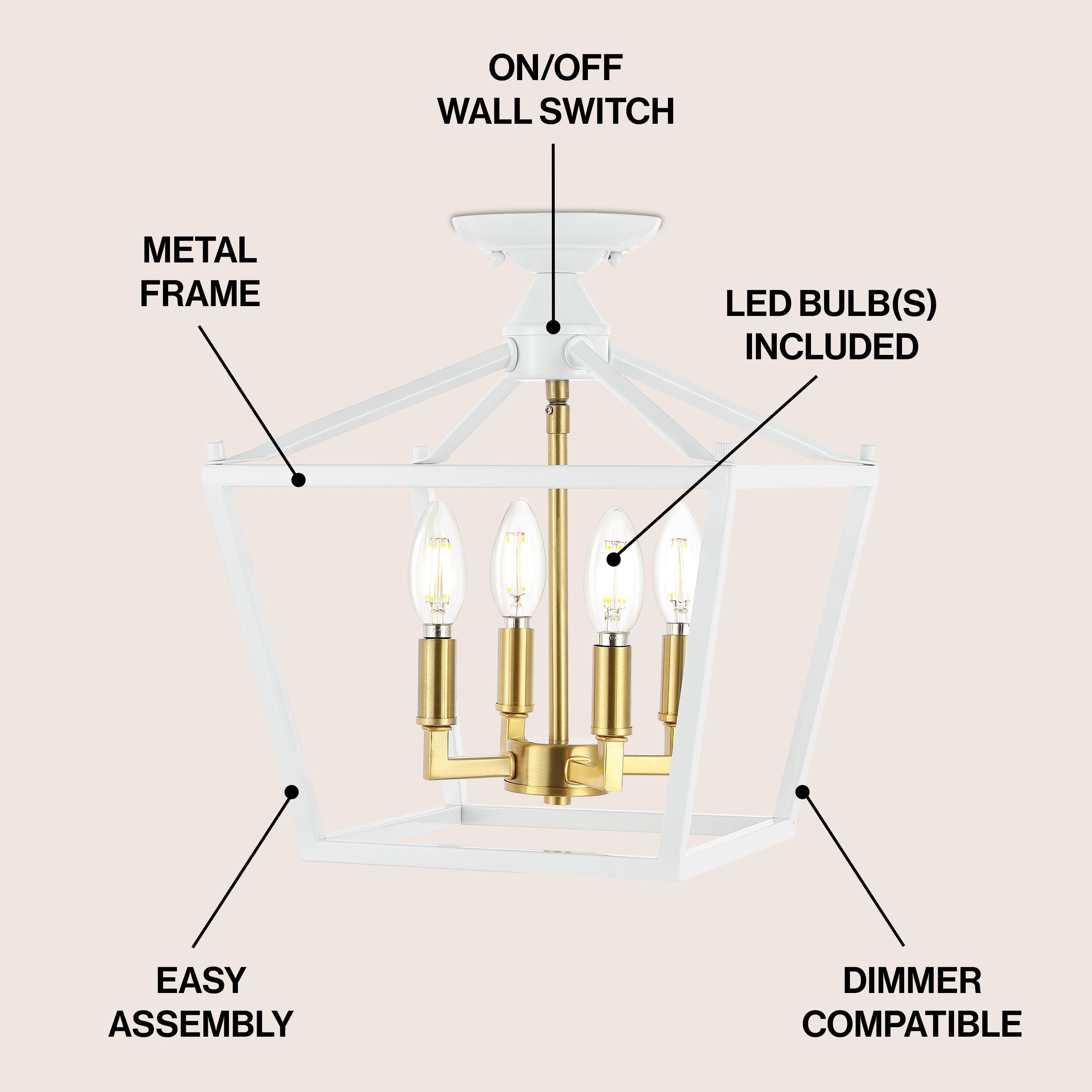Plains Mini Lantern 12 in. 4-Light Brass Gold Iron Modern Farmhouse LED Flush Mount,