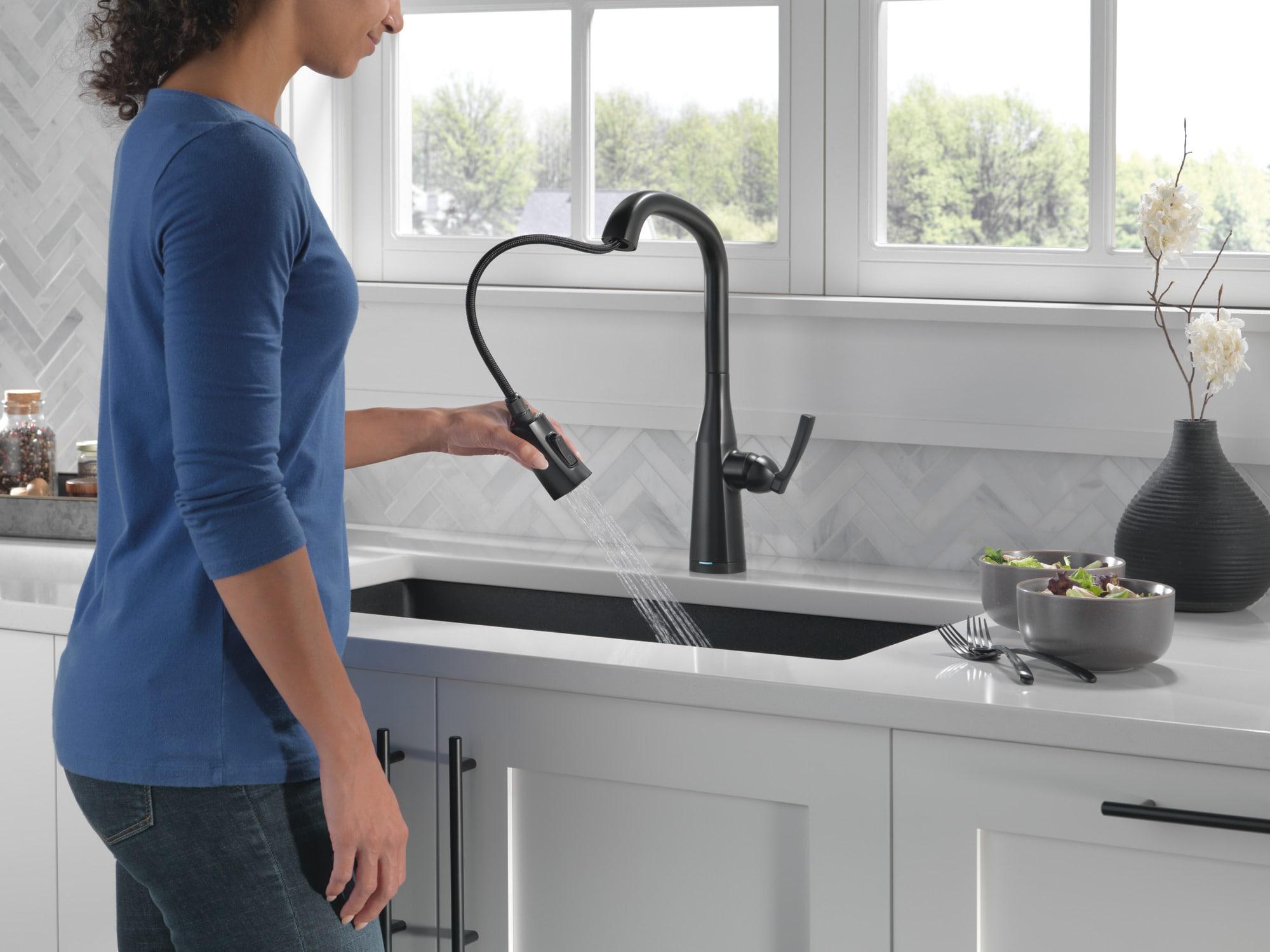 Stryke Pull Down Touchless Single Handle Kitchen Faucet with Delta VoiceIQ Technology and With Accessories