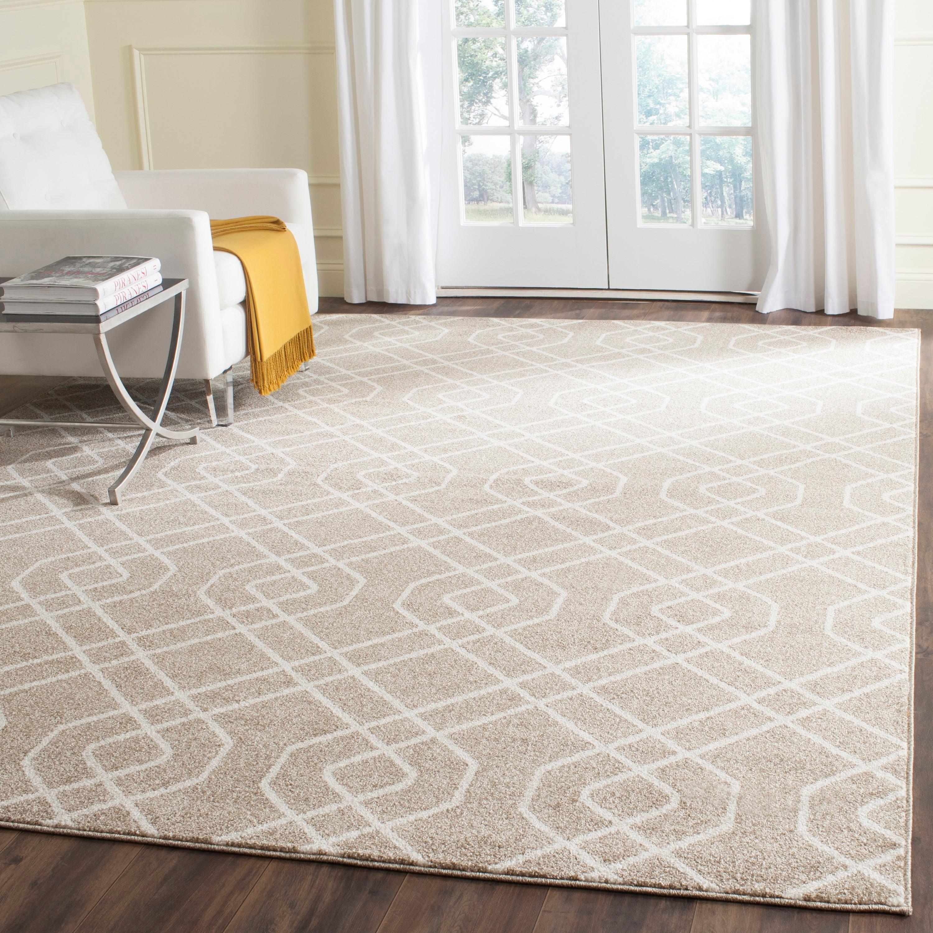 Wheat Beige 8' x 10' Geometric Easy-Care Area Rug