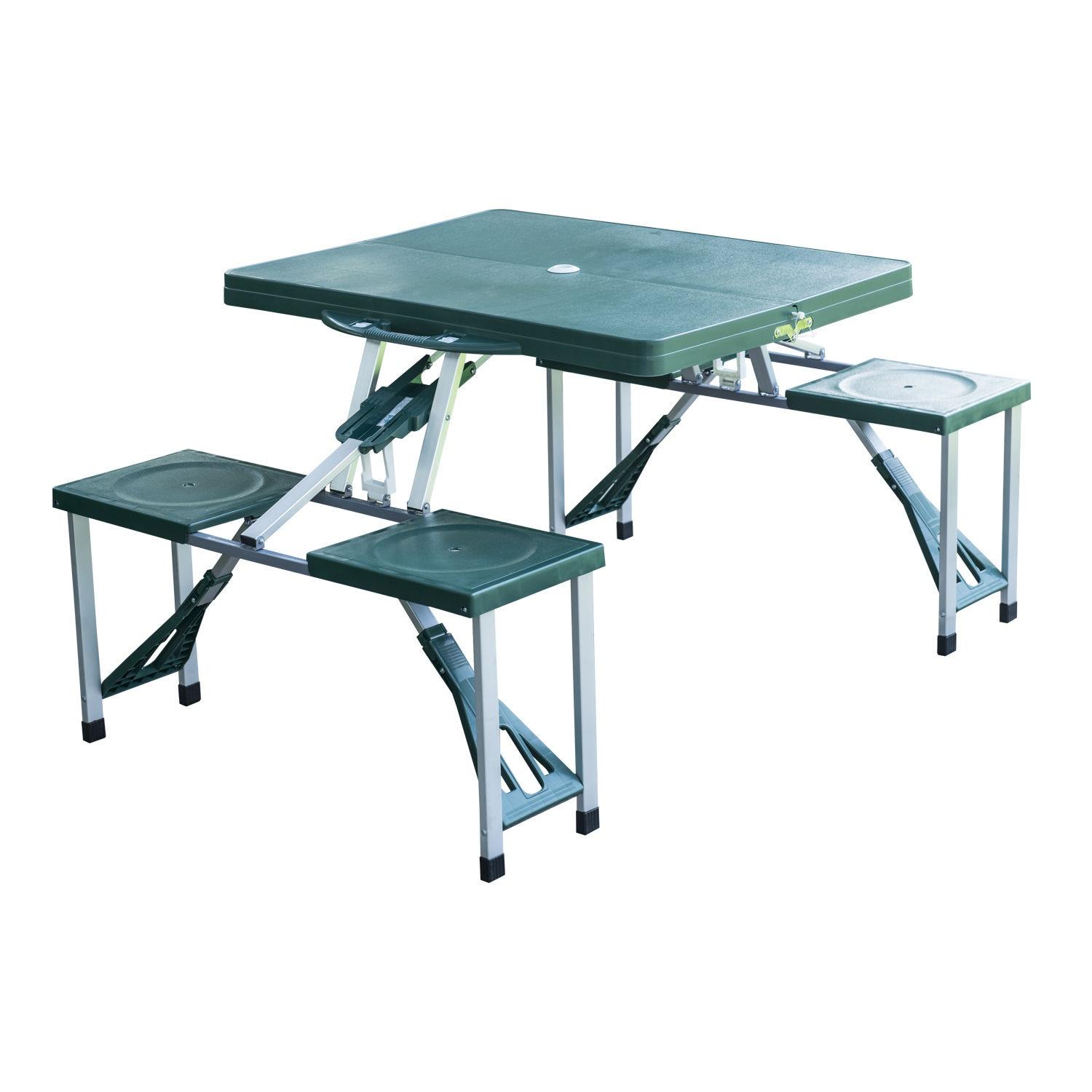 Outsunny 4 Person Plastic Folding Picnic Table Set with Umbrella Hole, Green