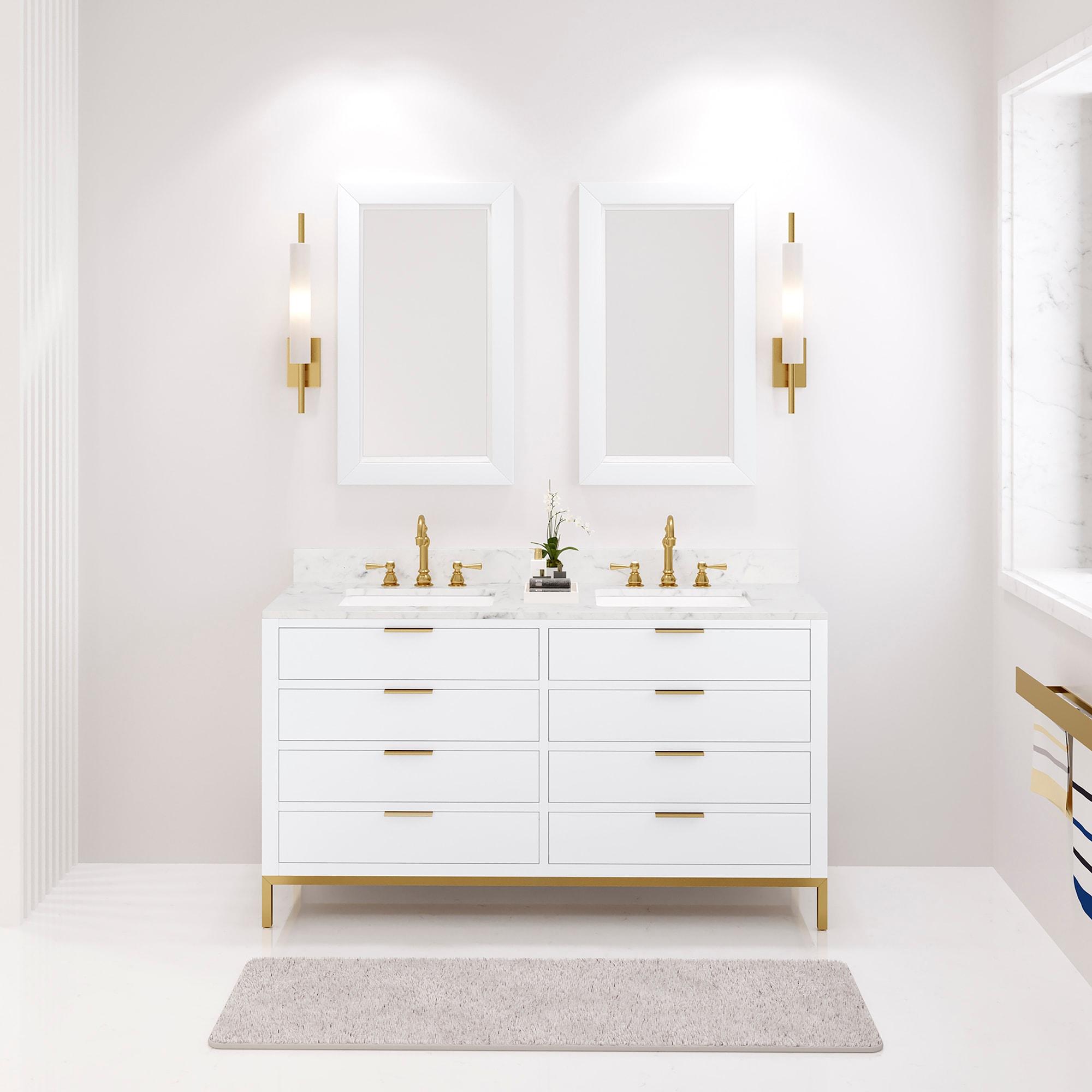 Pure White 72'' Double Sink Vanity with Carrara Marble Top