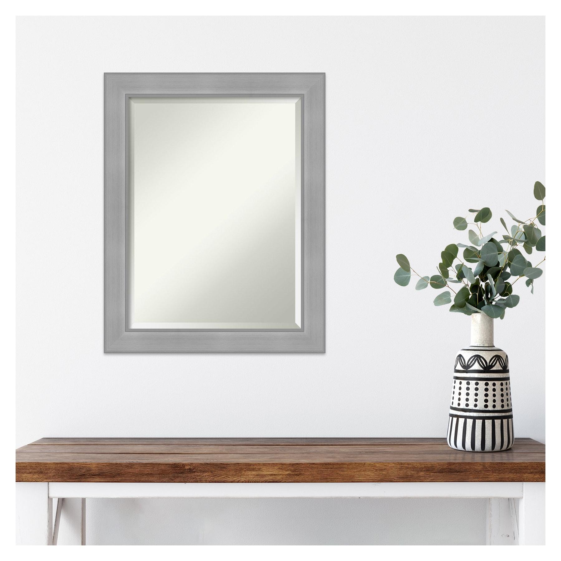 Amanti Art Beveled Bathroom Wall Mirror - Vista Brushed Nickel Frame Vista Brushed Nickel Outer Size: 22 x 28 in