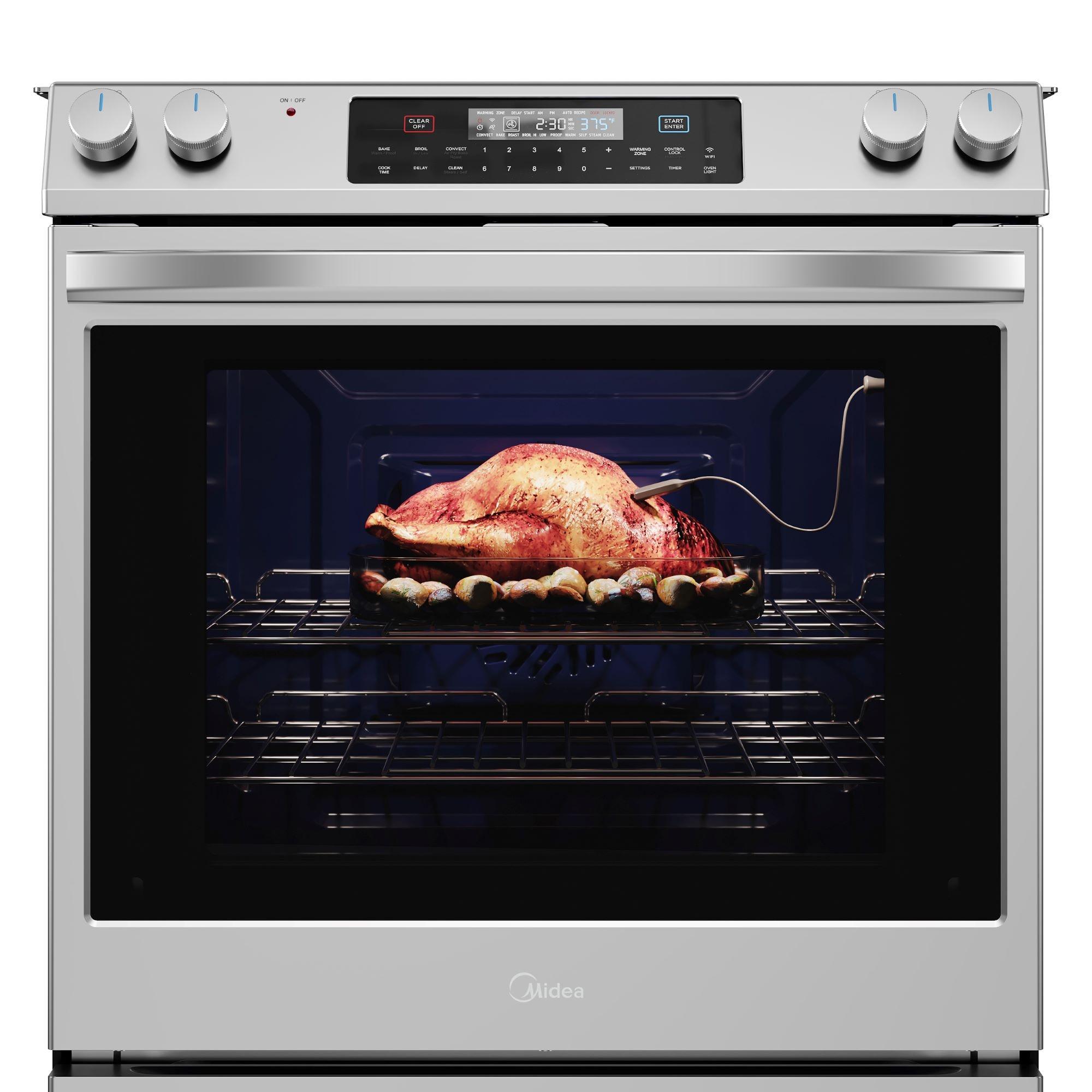 Midea 30-In Slide-In Electric Range with Wi-Fi Connectivity and Fan Convection, Stainless Steel,  MES30S2AST