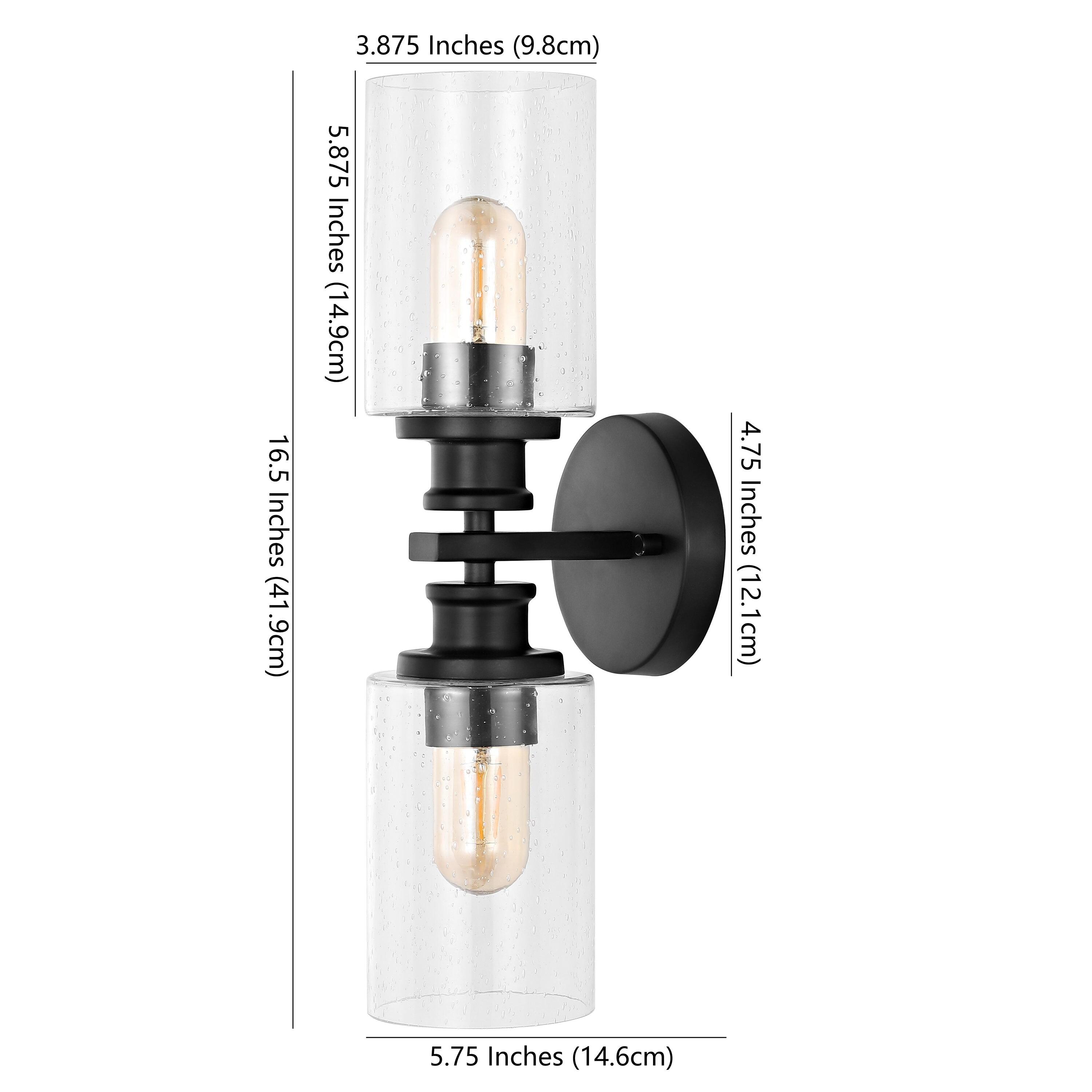 JONATHAN Y Jules Edison 16.5" Cylinder 2-Light Iron/Seeded Glass Farmhouse Contemporary LED Wall Sconce, Black