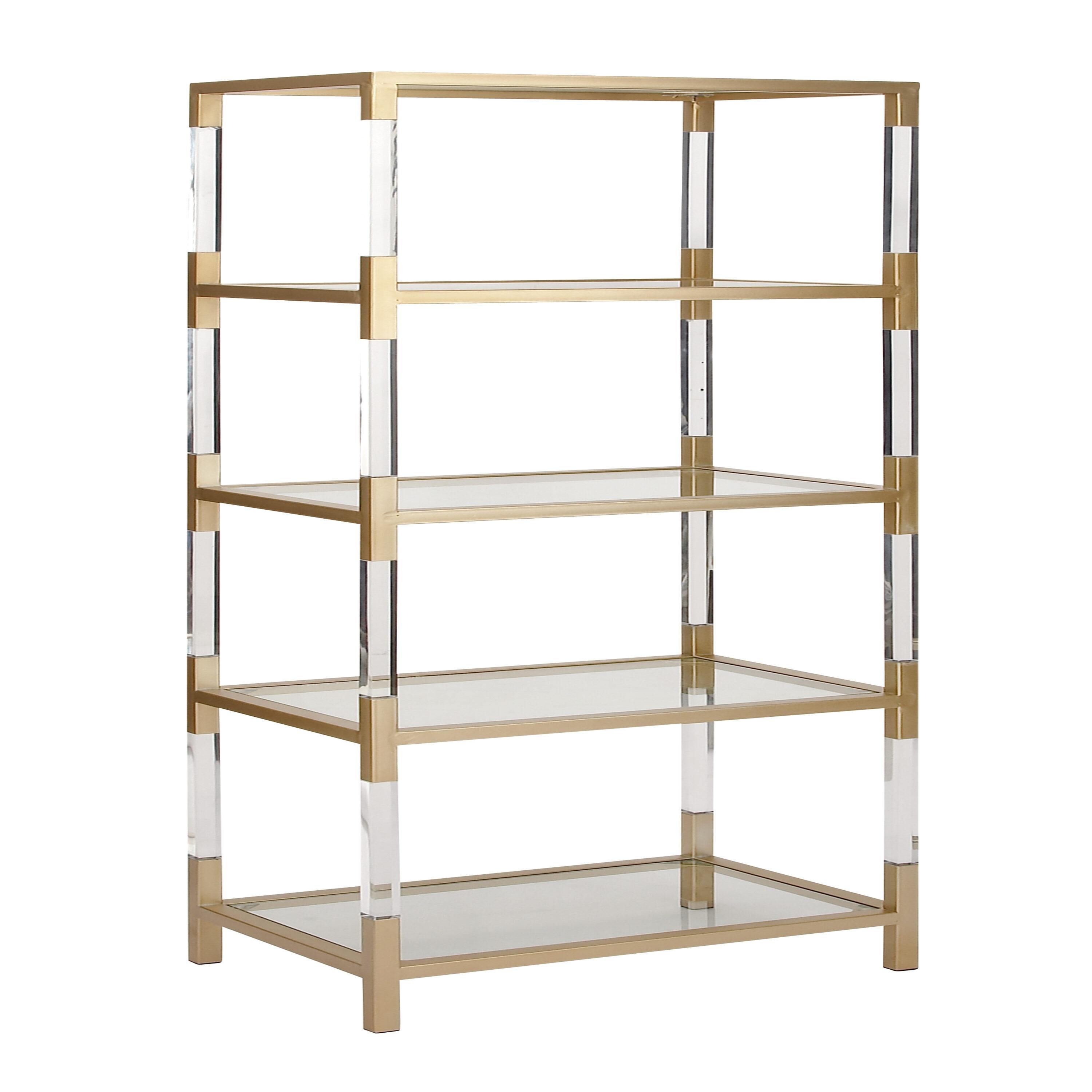 69" Metal and Acrylic Bookcase Gold - Olivia & May: No Assembly, 5 Fixed Shelves