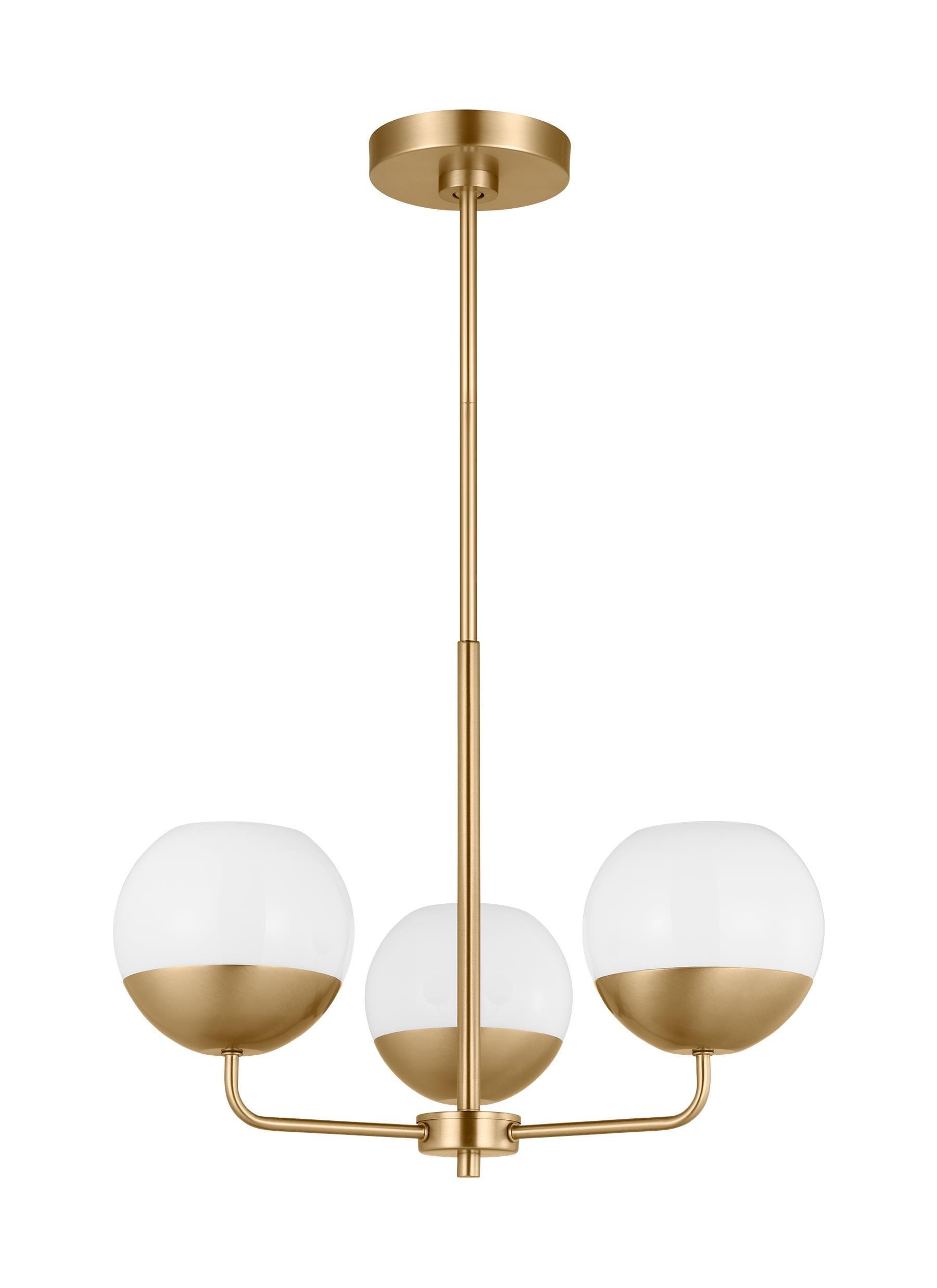 Alvin Satin Brass and Milk Glass 3-Light Chandelier