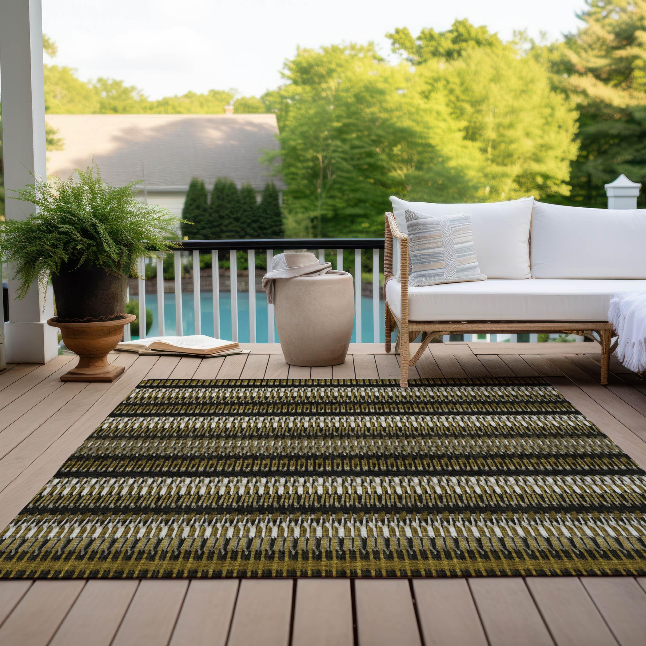 Brown and Black Striped Synthetic Washable 3' x 5' Area Rug