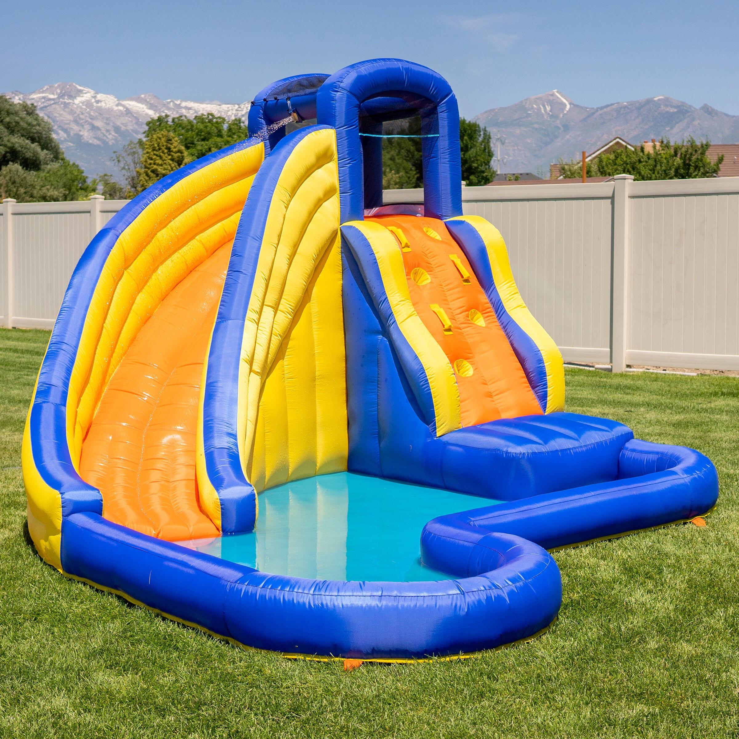 Sportspower™ Big Wave II Inflatable Water Slide with Climbing Wall & Splash Pool, Ages 3-8, Heavy Duty, ASTM Certified, Lifetime Warranty on Included Blower
