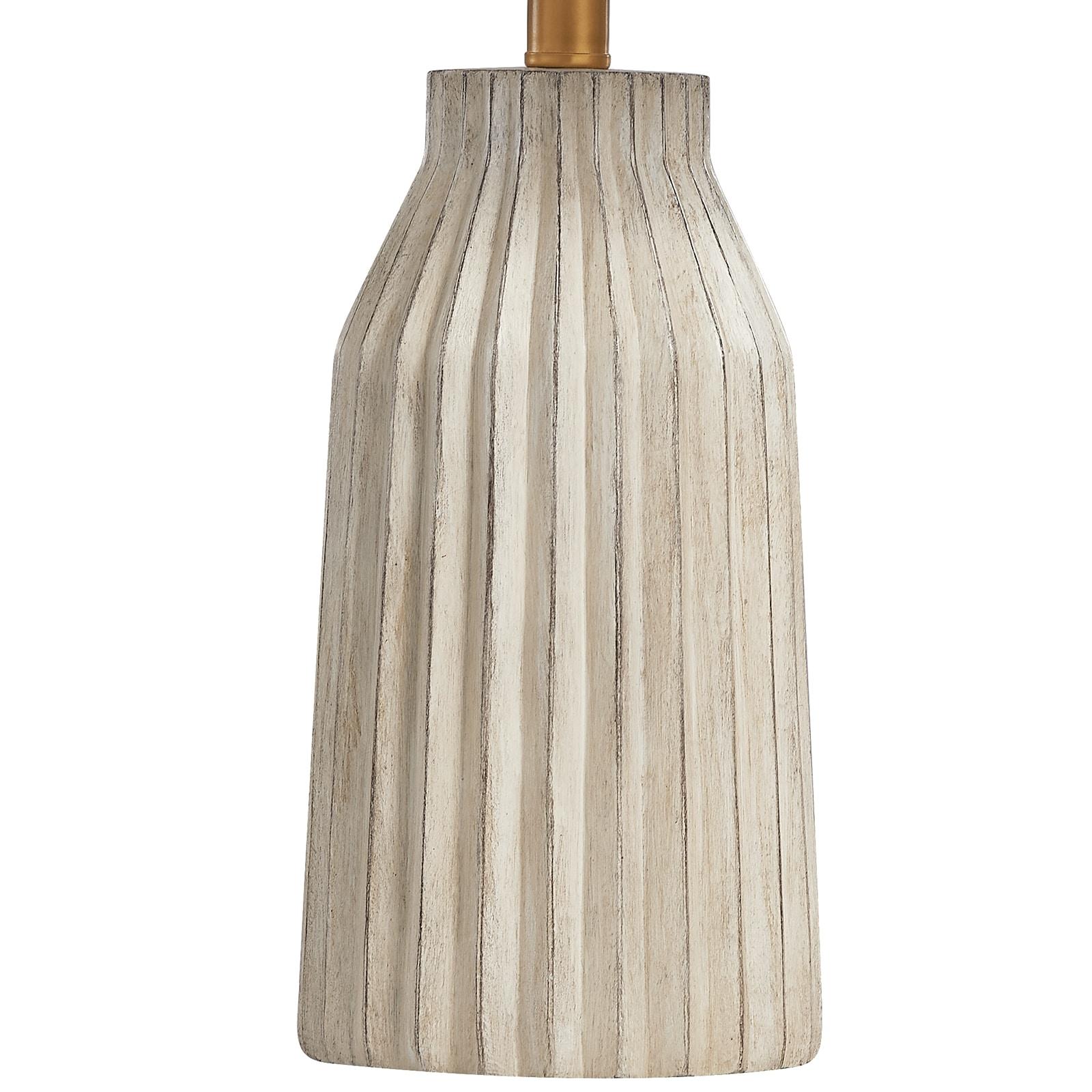 KAWOTI 24" Farmhouse Resin Table Lamp, Weathered White Table Lamp with Bamboo Pattern Shade for Bedroom