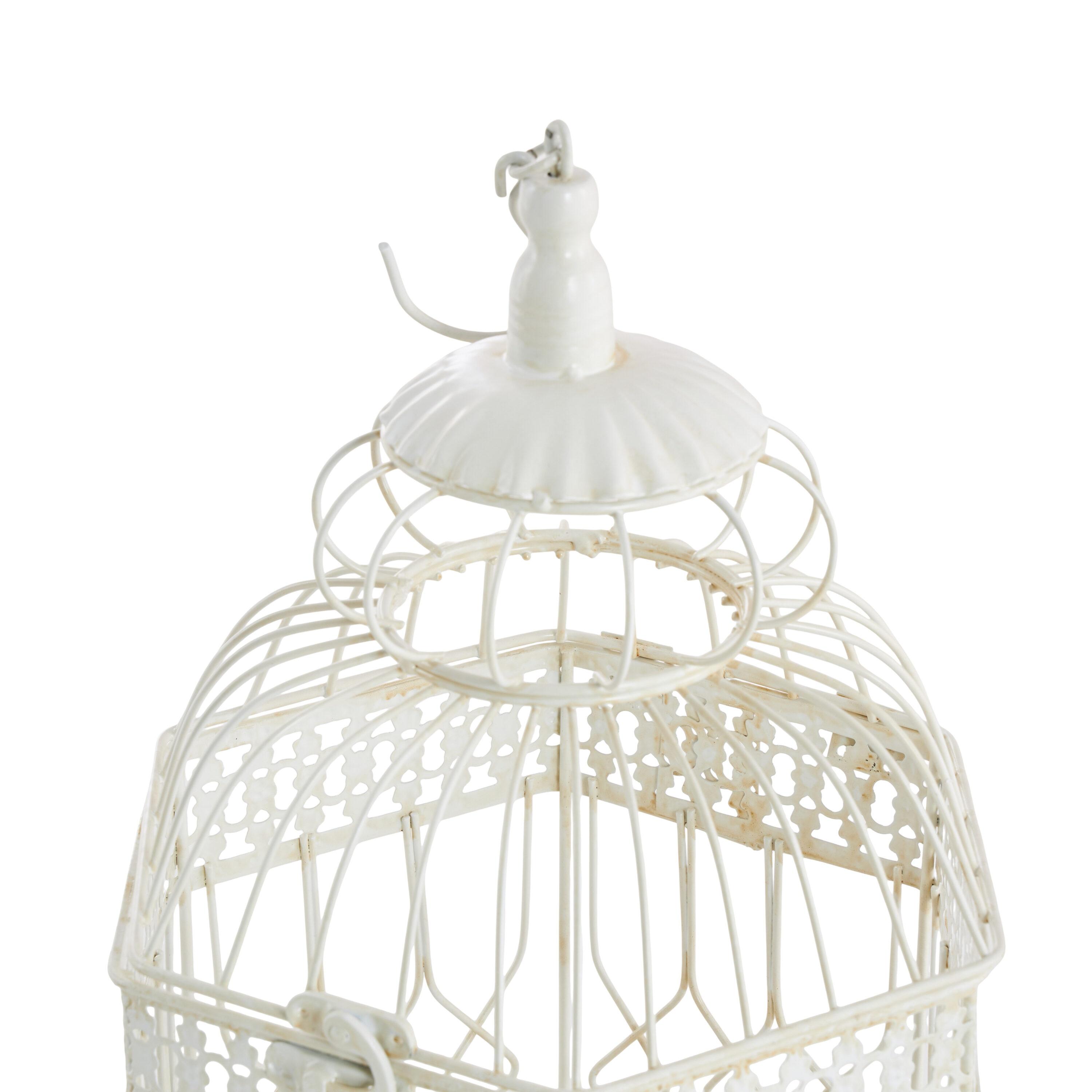 DecMode Cream Vintage Metal Birdcage with Crisscross Vertical Bars and Floral Embossed Design, Set of 2 21", 18"H