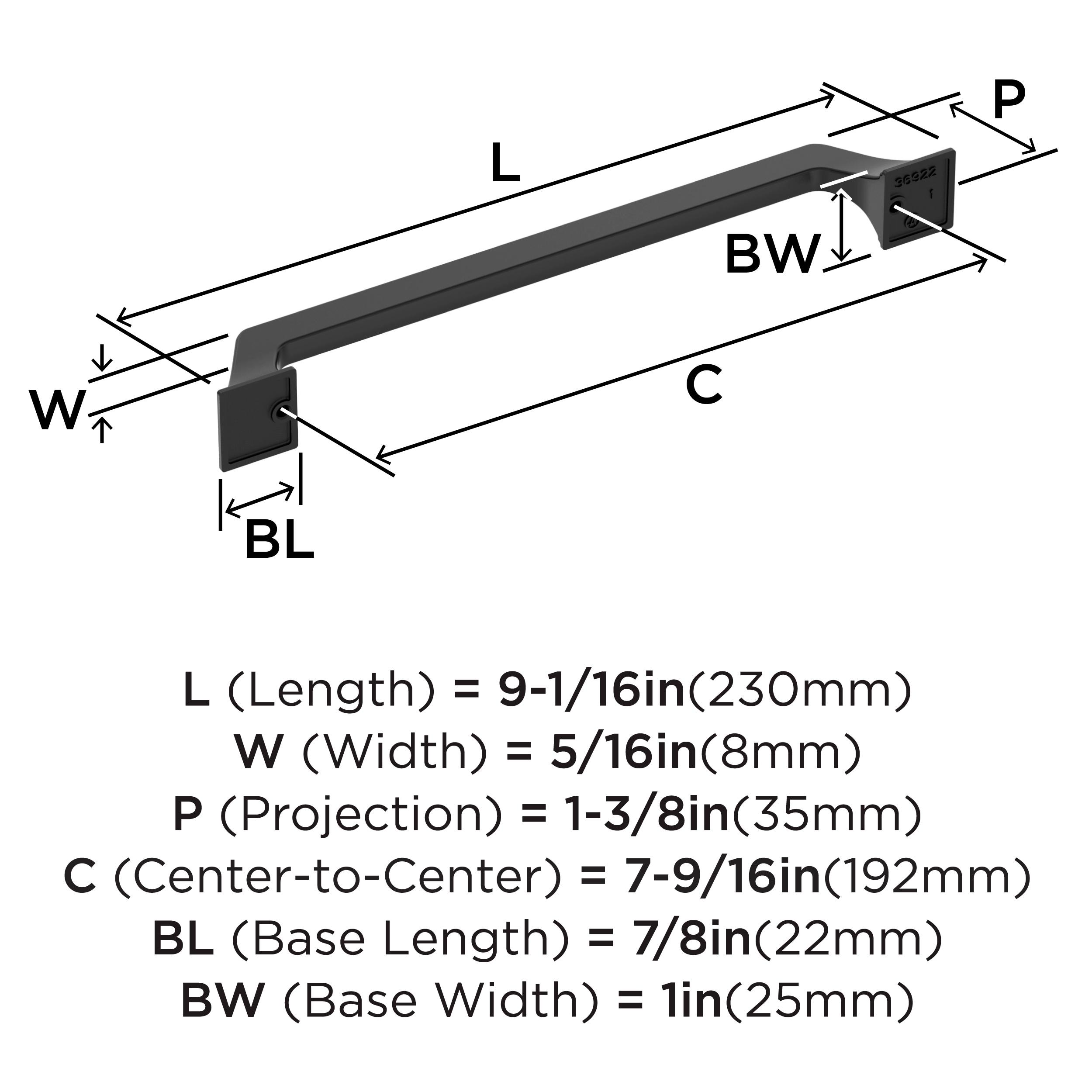 Amerock Exceed 7-9/16 inch (192mm) Center-to-Center Matte Black Cabinet Pull
