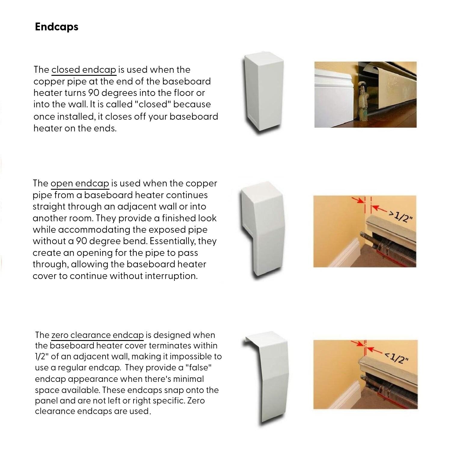 Baseboarders Baseboarders Premium Steel Easy Slip-On Baseboard Heater Cover Endcap Zero Clearance - White