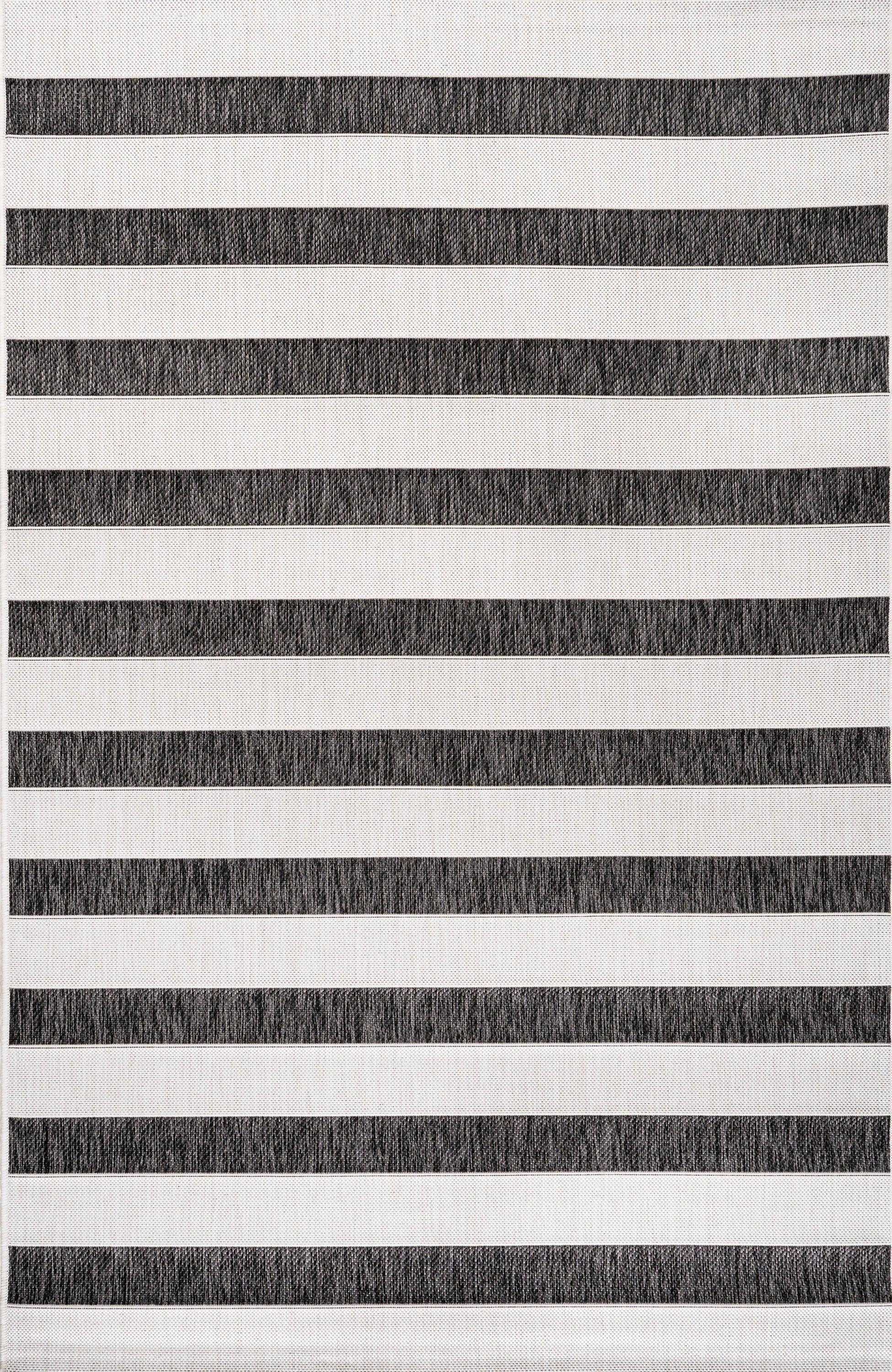 8'x10' Aveiro Wide Stripe Indoor/Outdoor Area Rug, Black/Cream - JONATHAN Y