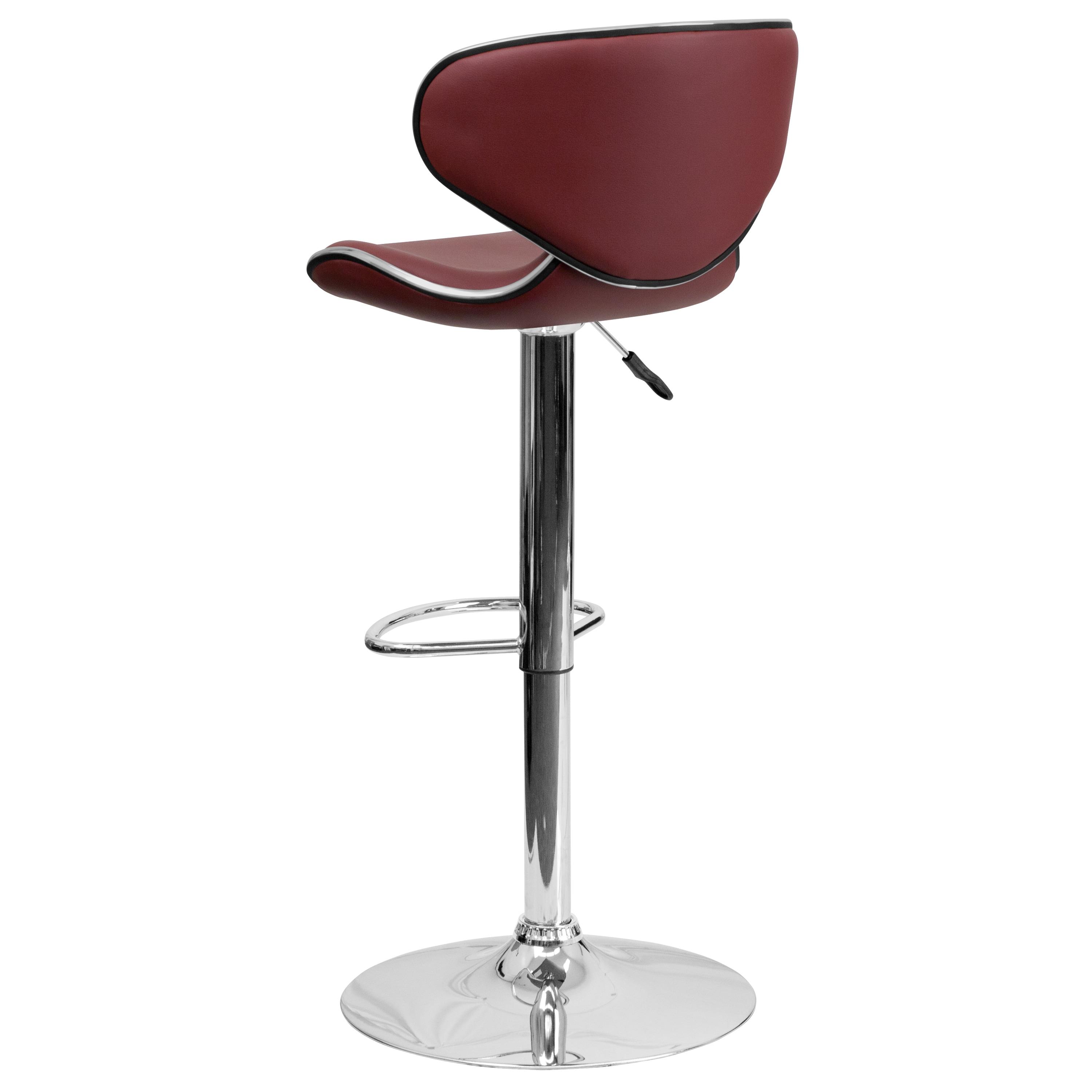 Flash Furniture Contemporary Cozy Mid-Back Burgundy Vinyl Adjustable Height Barstool with Chrome Base