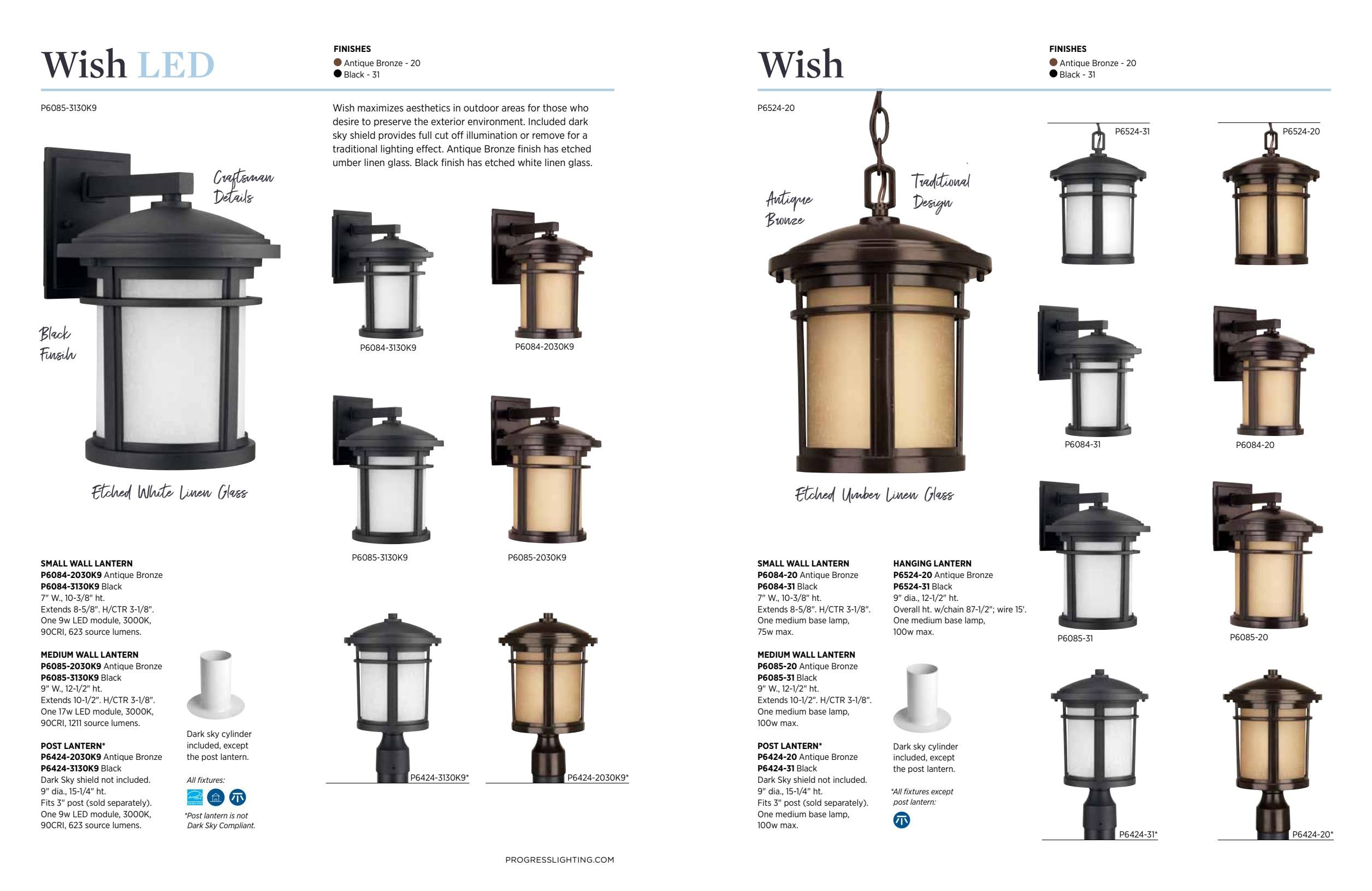 Progress Lighting Wish Collection 1-Light Small Wall Lantern in Antique Bronze with Etched Umber Linen Glass Shade