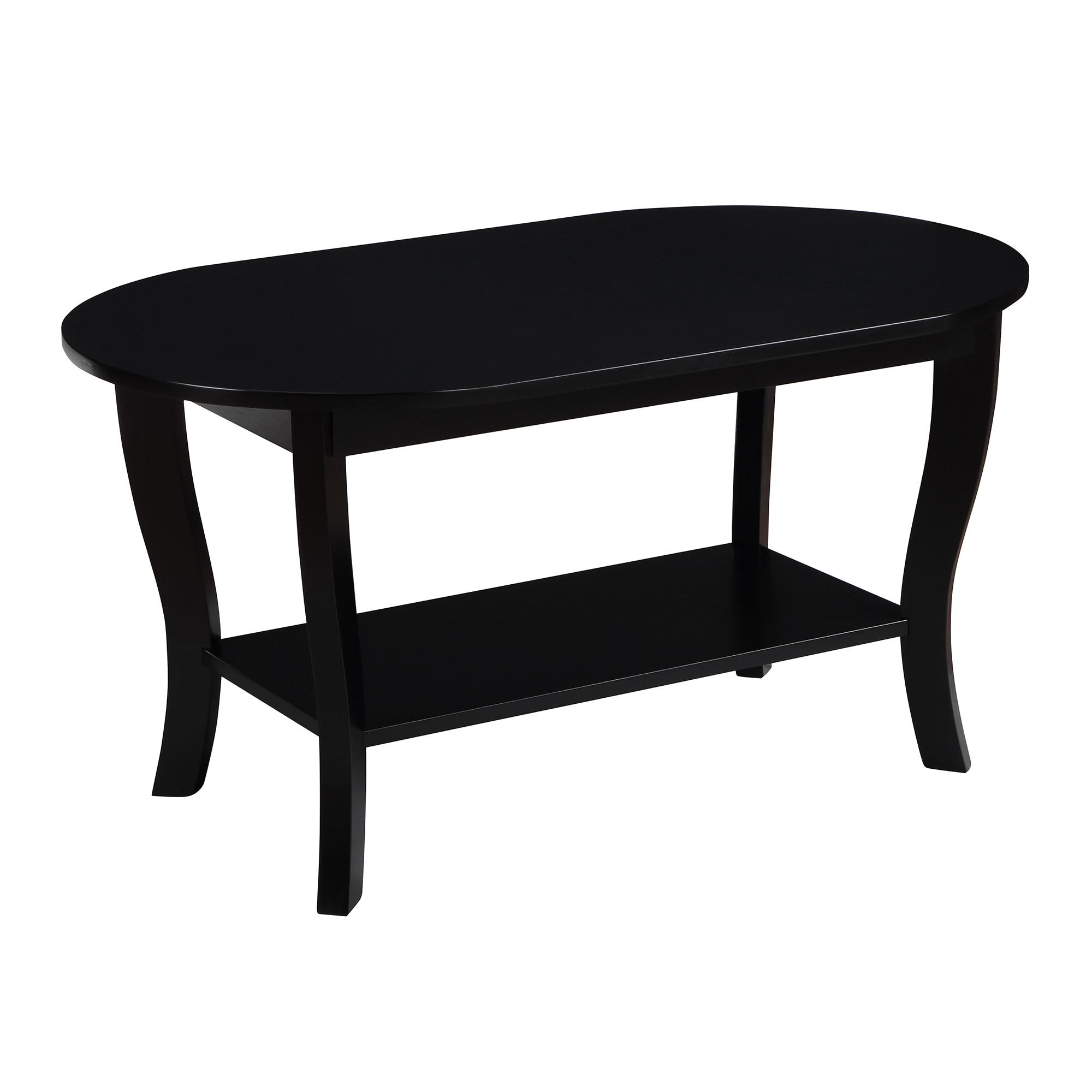 Convenience Concepts Classic Storage Oval Medium Density Fiberboard Coffee Table with Shelf, Black