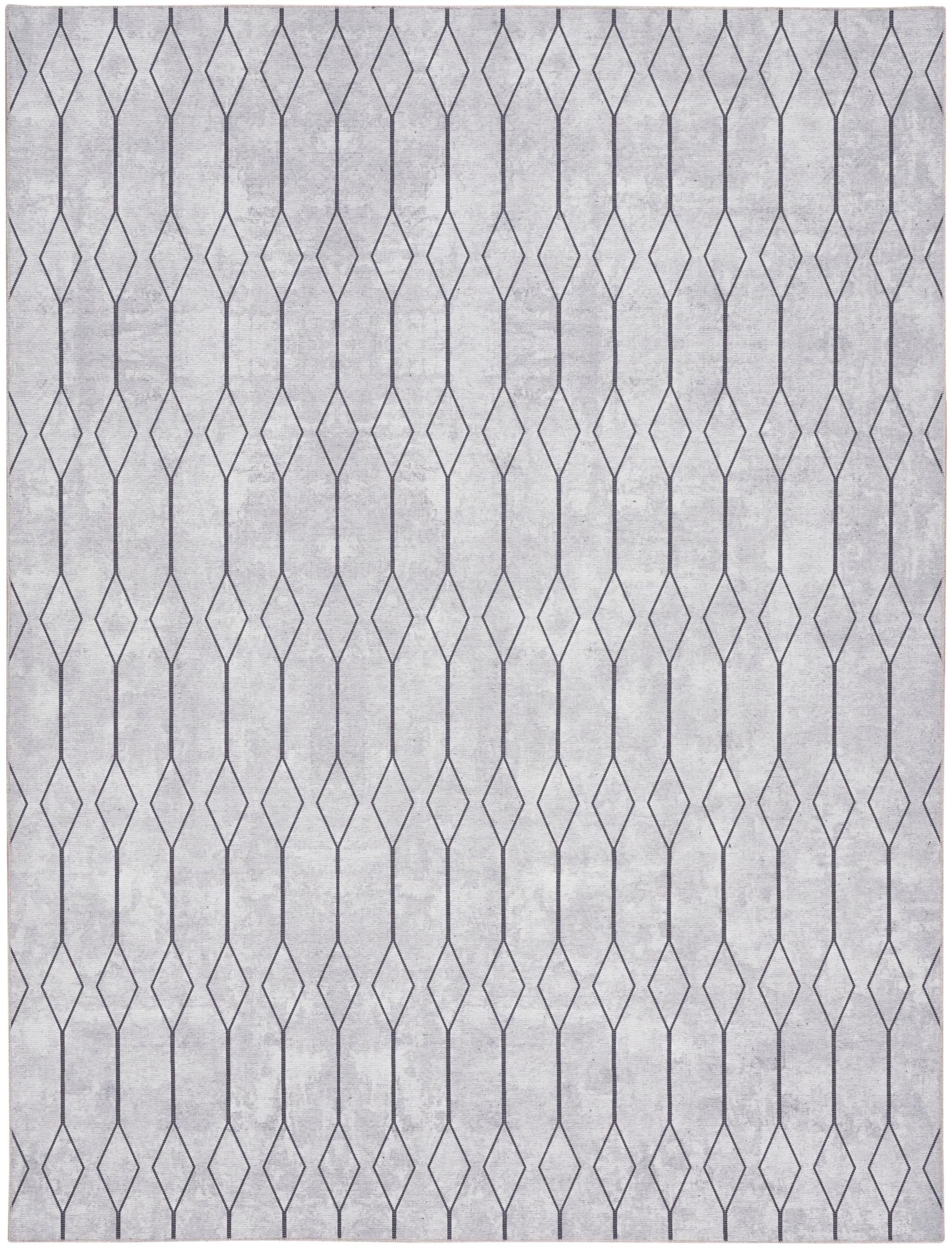 SR107 Geometric Machine Washable Area Rug in Ivory/Grey