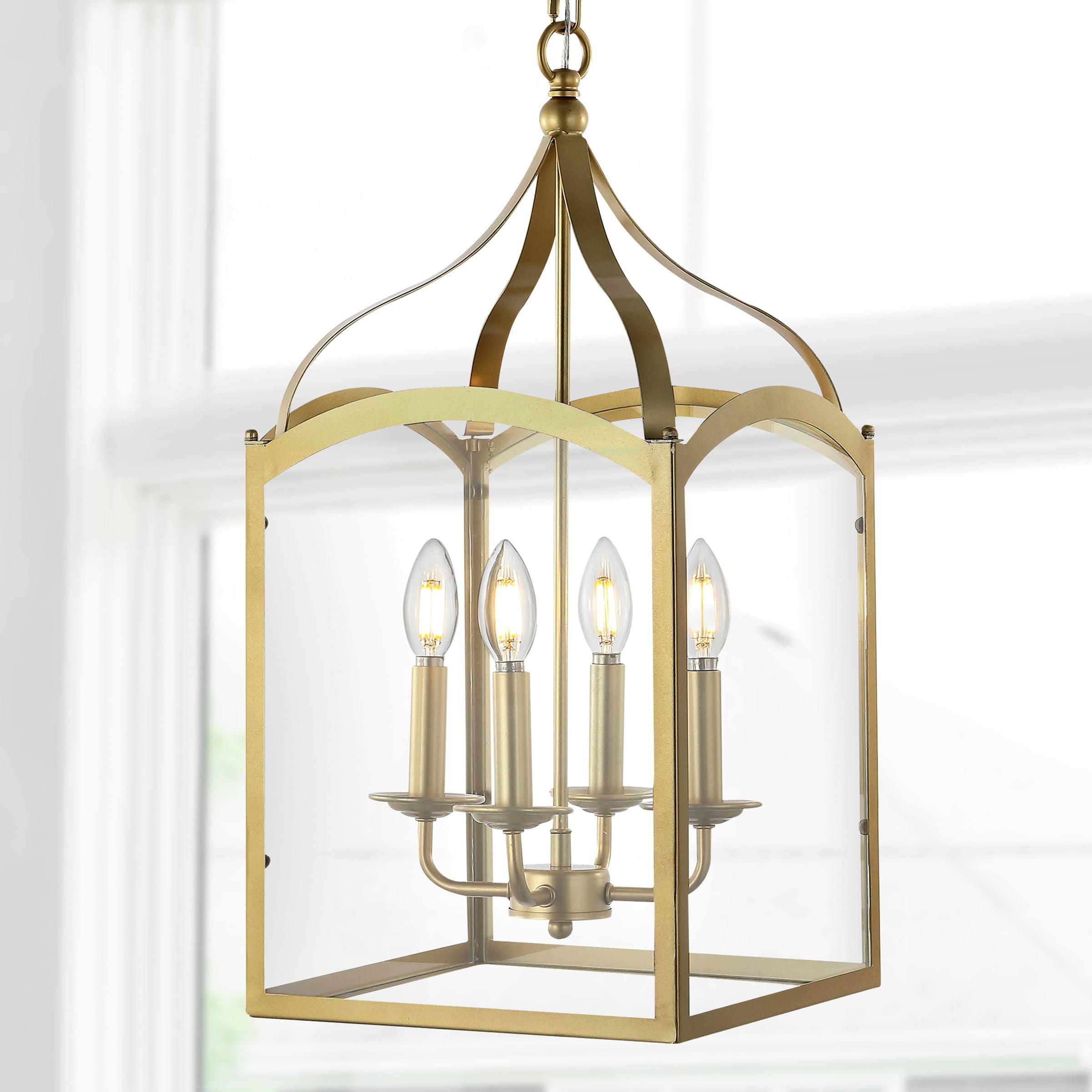 11" LED 4-light Ruth Classic Lantern Metal/Glass Pendant Antique Gold - JONATHAN Y: ETL Listed, Adjustable Height