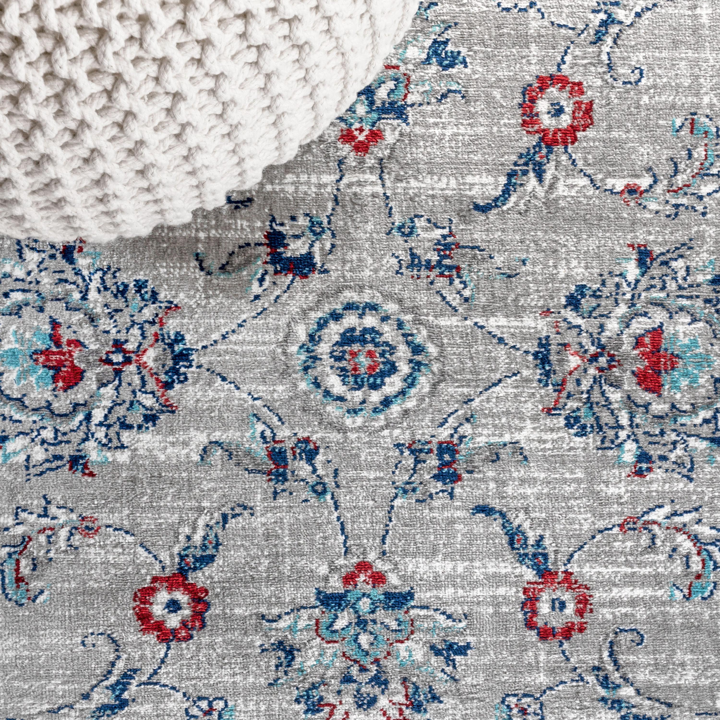 5'x5' Modern Persian Vintage Medallion Area Rug, Light Grey/Red - JONATHAN Y