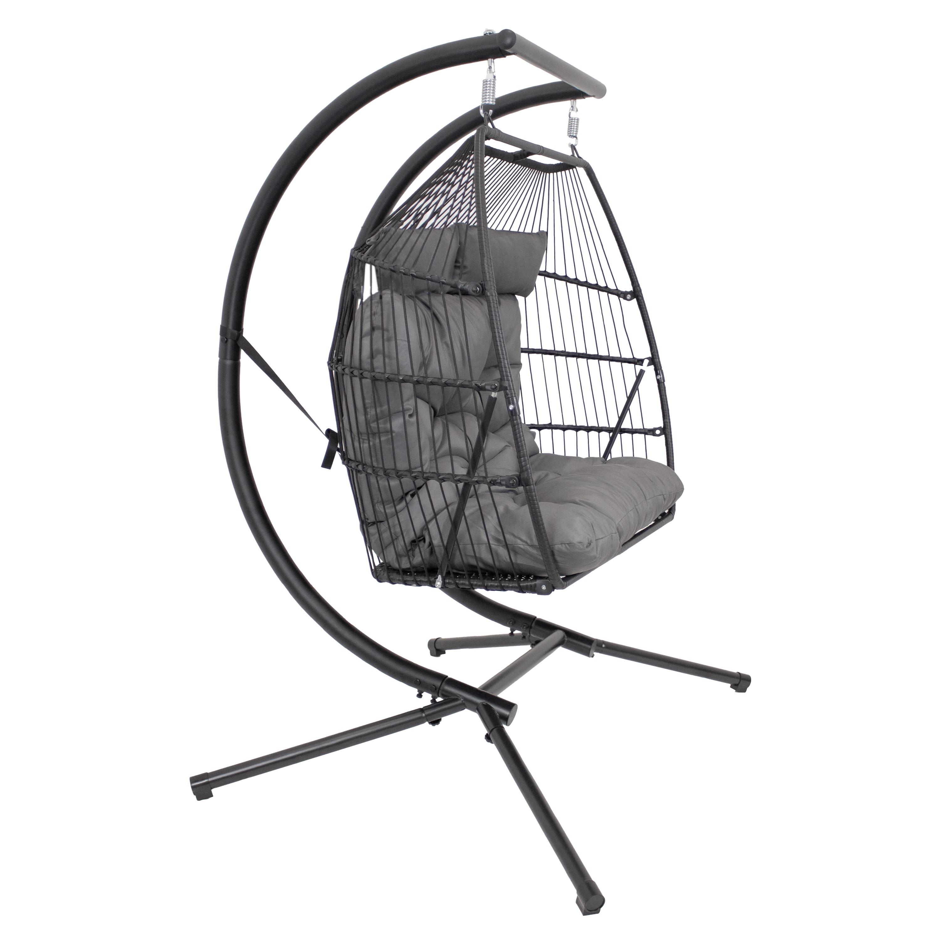 Sunnydaze Outdoor Andrei Double Egg Chair with Steel Stand and Polyester Cushion - Dark Gray - 74"