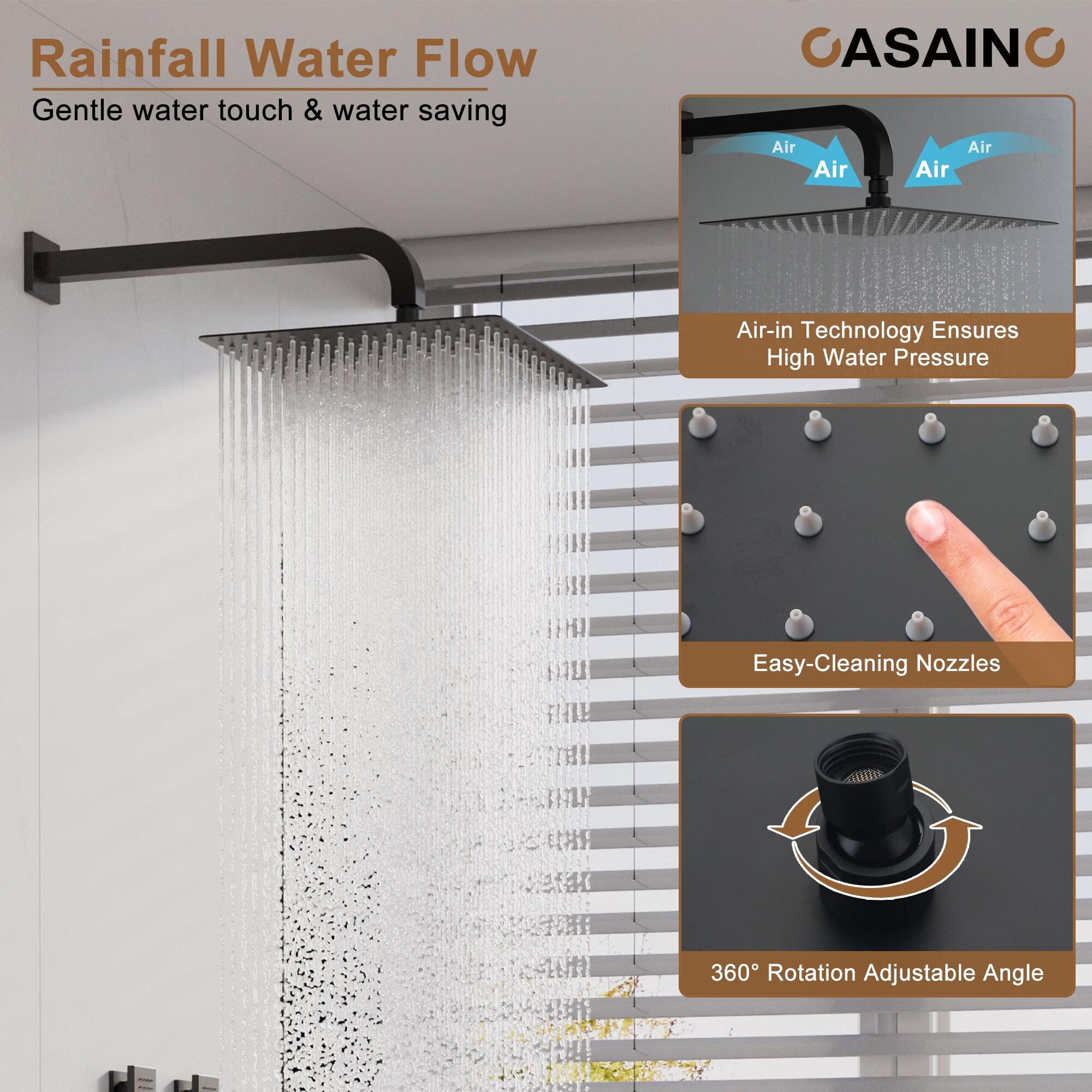 CASAINC CS6228-12MB Dual Shower Head Thermostatic Rainfall Shower System with Rough in-Valve and Shower Body Spray