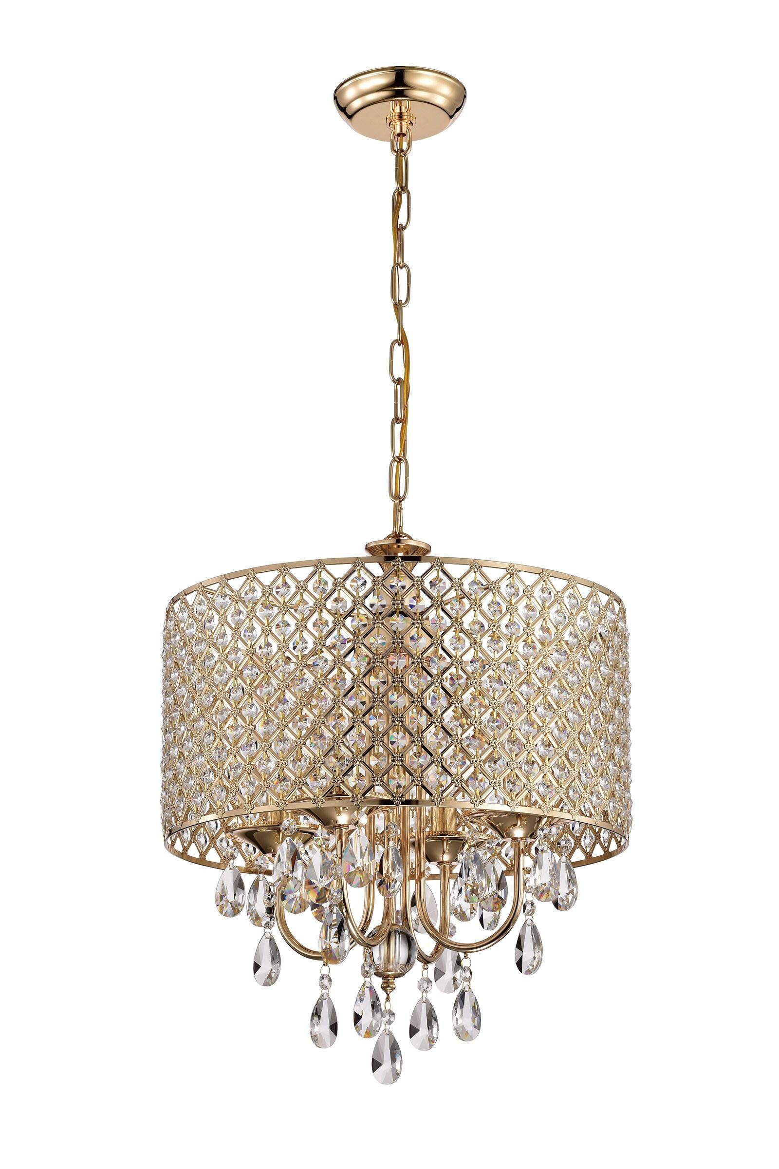 EDVIVI LIGHTING Round Beaded Drum Chandelier with Hanging Crystals Gold 4 17" Gold