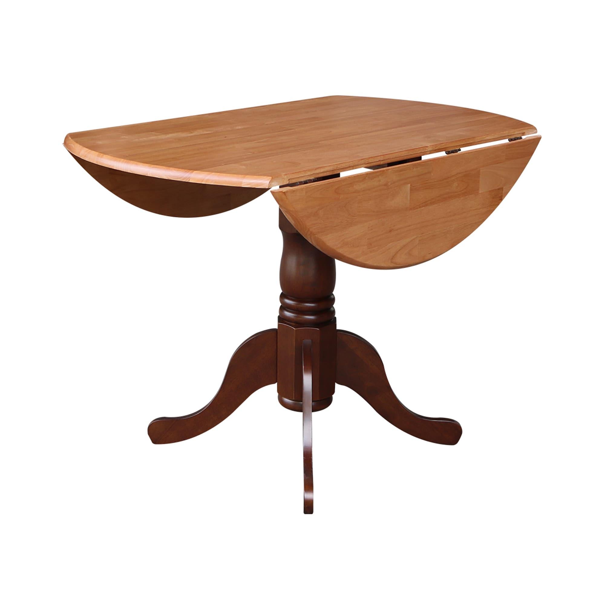 International Concepts 42" Mason Round Dual Drop Leaf Extendable Dining Table Cinnamon/Espresso: Pedestal Base, Seats 4