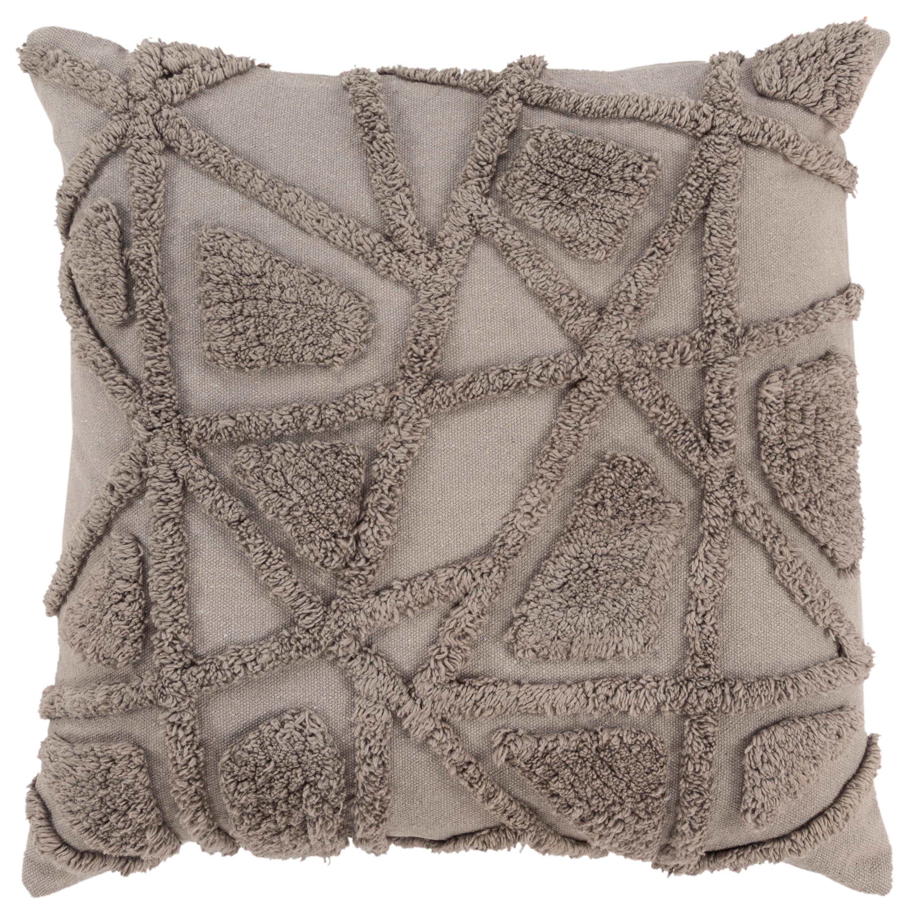 Slate Gray Tufted Cotton Blend Square Decorative Pillow