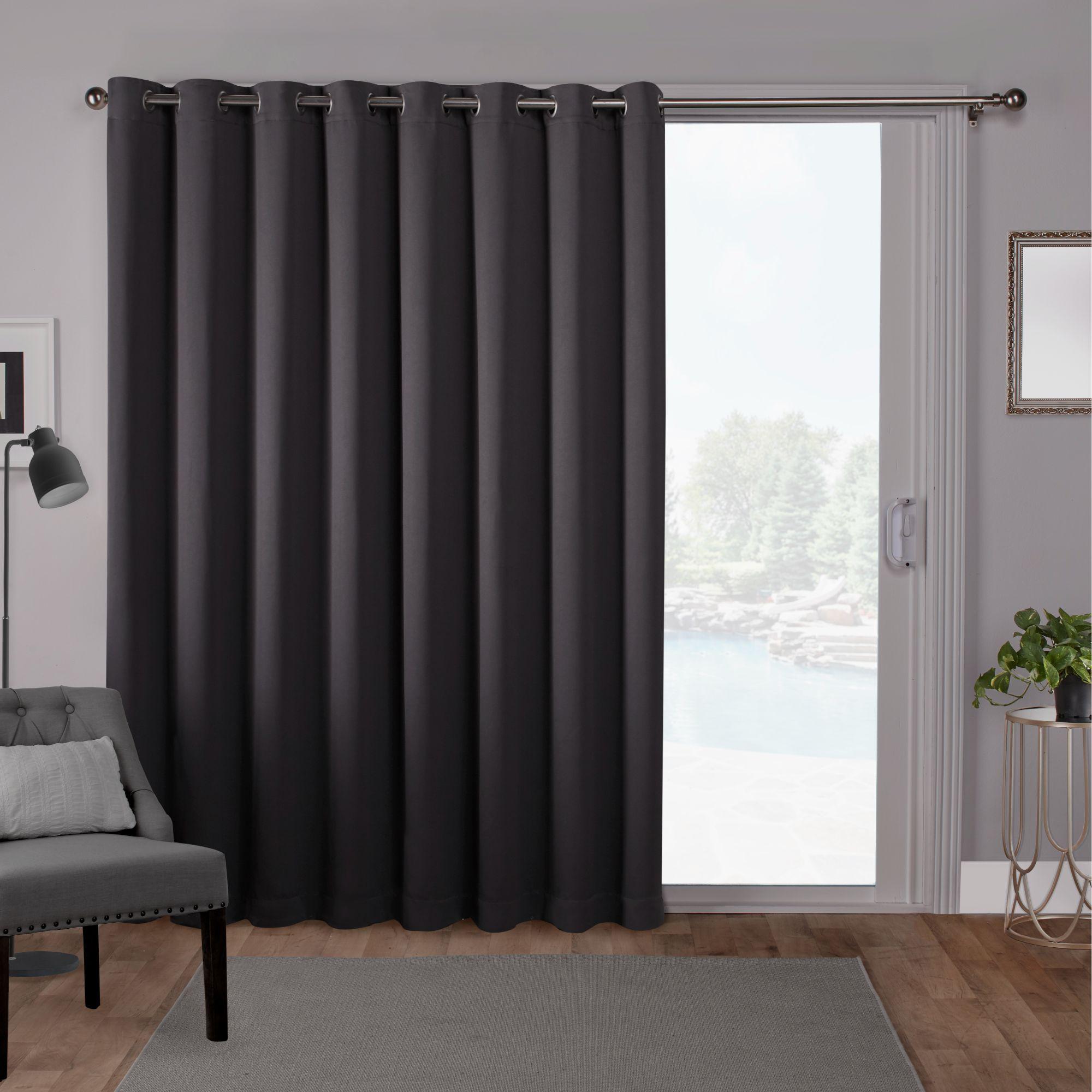 Exclusive Home Sateen Twill Woven Room Darkening Blackout Wide Patio Grommet Top Single Curtain Panel, 100"x84", Charcoal
