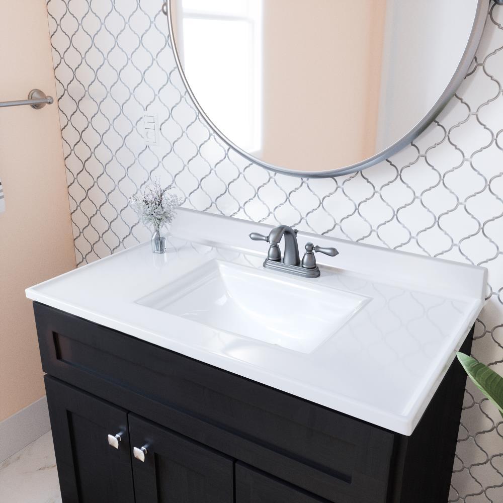 Camilla 37 in Cultured Marble Center Mount Rectangle One Bowl Vanity Top with Backsplash in Solid White