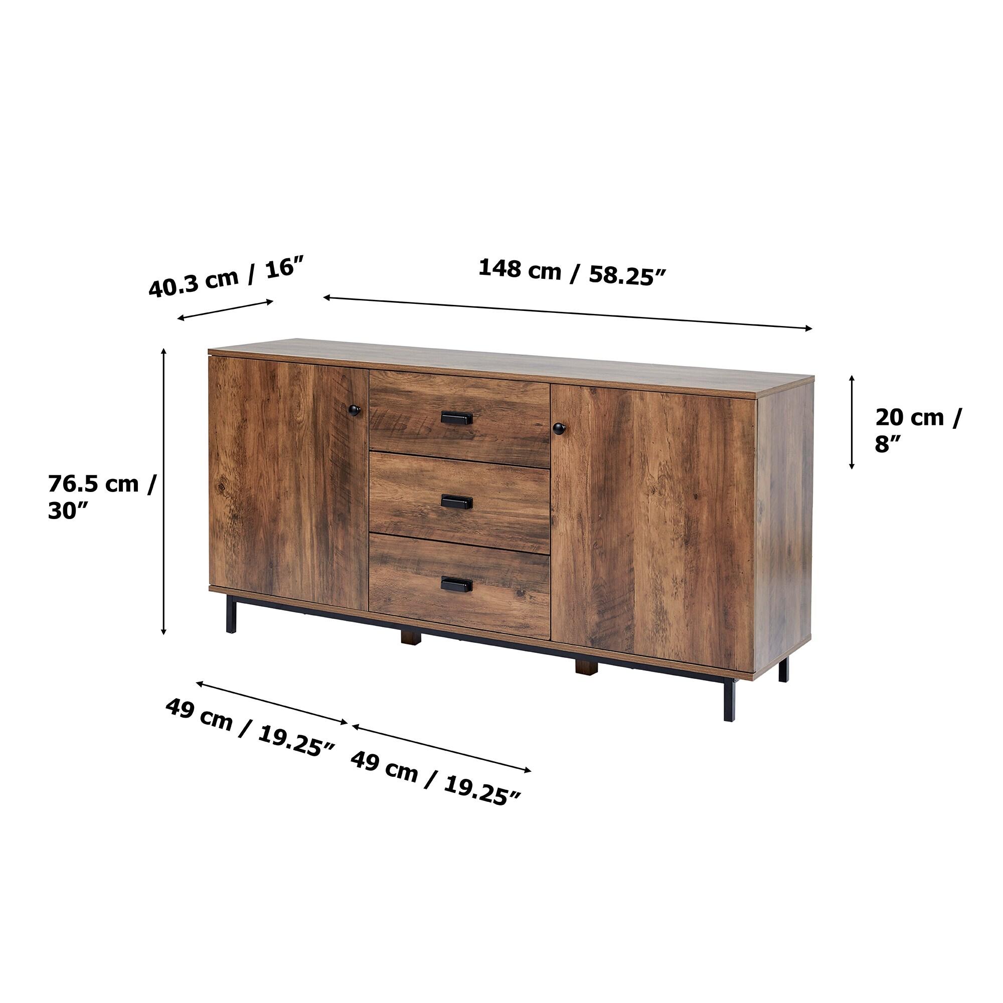 Brooklyn Sideboard with Metal Legs and Handles Brown - Teamson Home: Modern Storage Buffet Server, Veneer Surface, MDF Frame