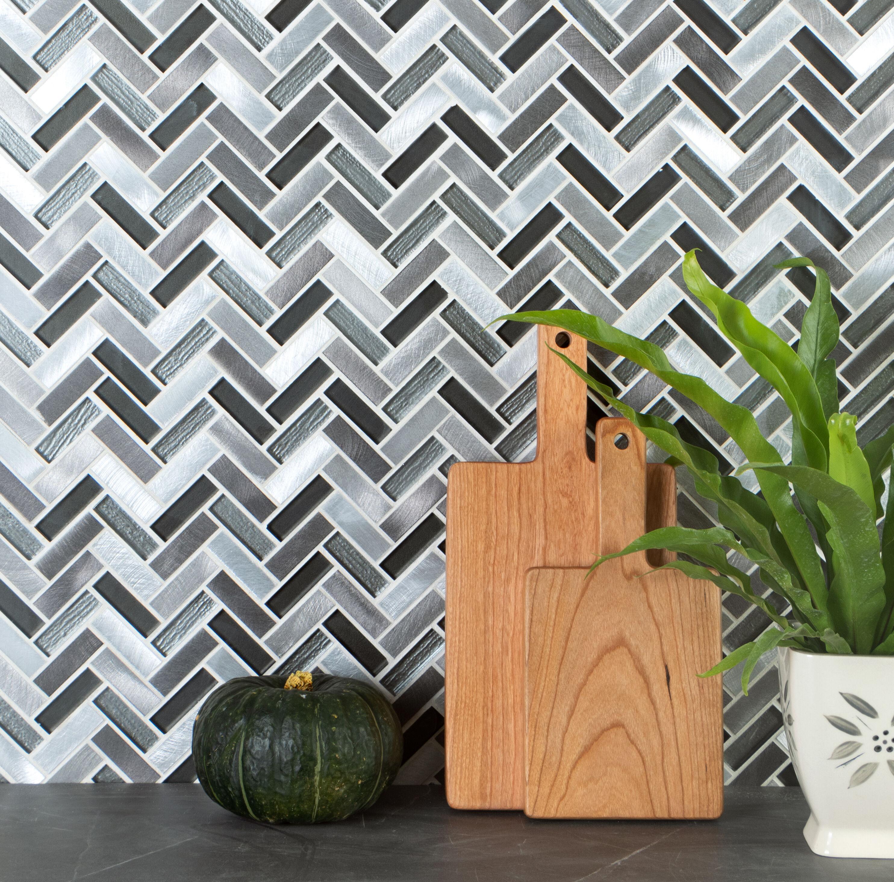 Twilight Series 0.5" x 2" Straight Edge Metal and Glass Mosaic Tile