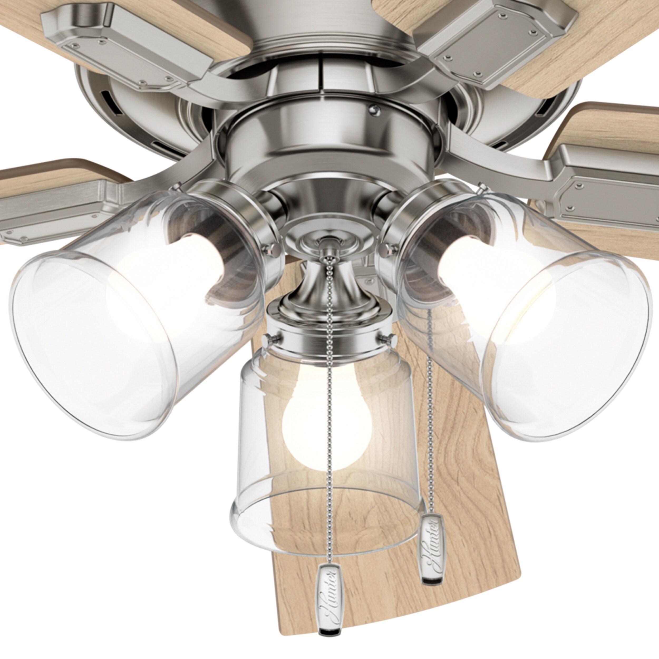 Hunter Fan 52" Crestfield Ceiling Fan (Includes LED Light Bulb) Nickel: 5-Blade, 3-Speed, Reversible Motor, Glass Shades