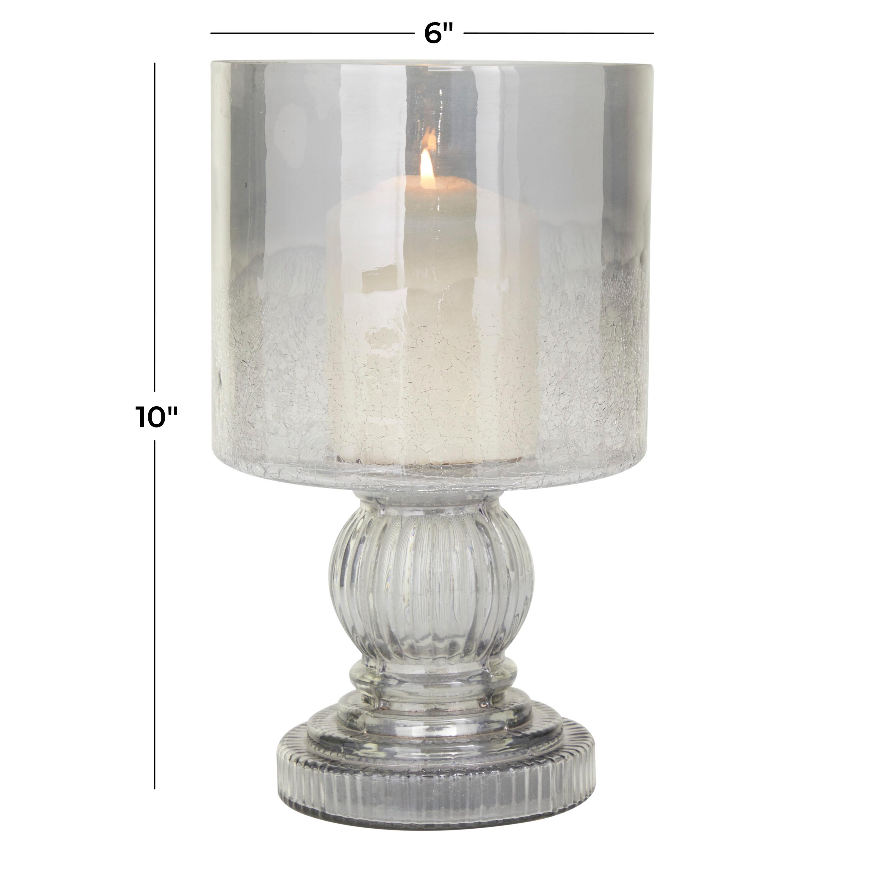 DecMode Black Glass Handmade Turned Style Pillar Hurricane Lamp with Smoked Glass Finish