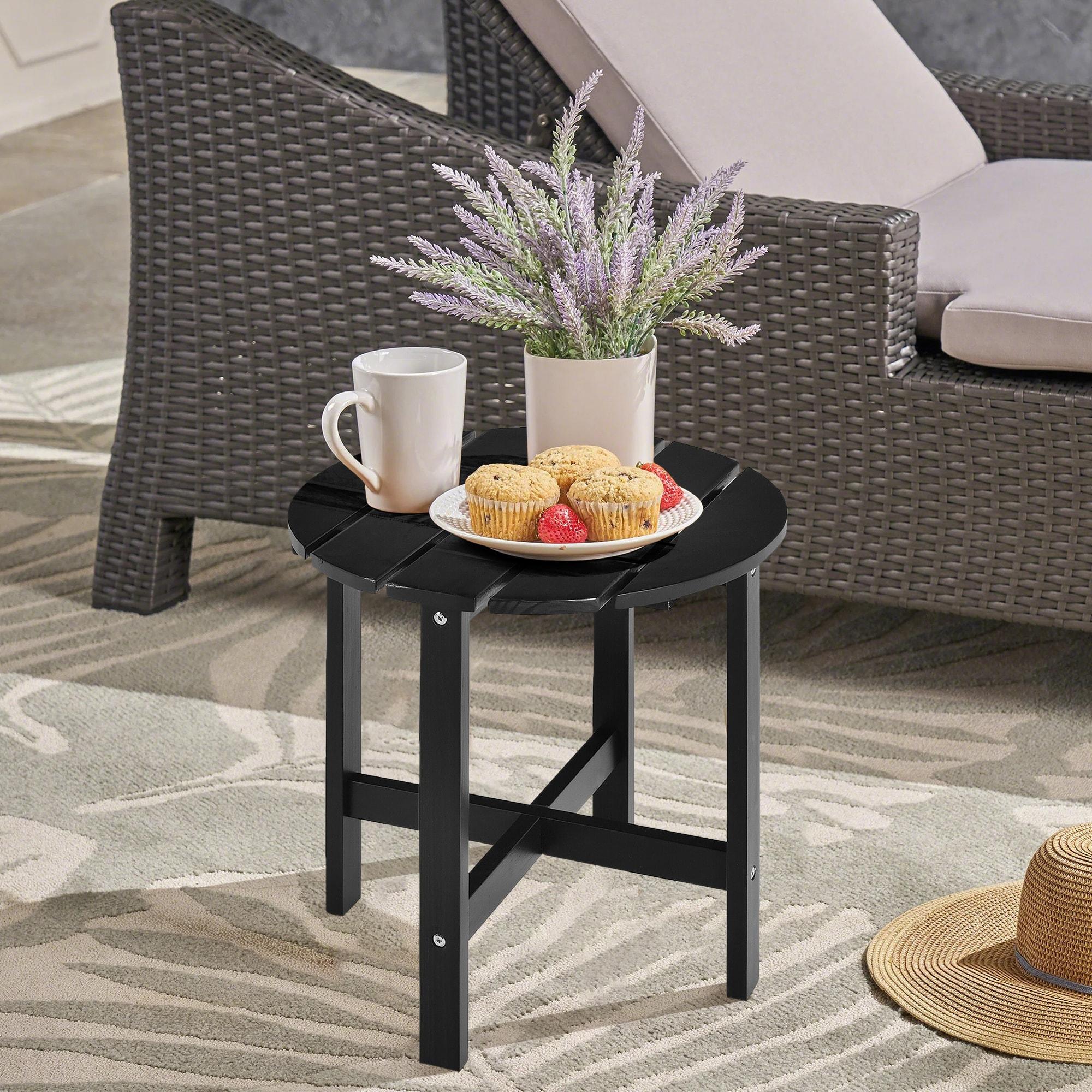 Costway 18'' Patio Round Side End Coffee Table Wooden Slat Garden Deck Black