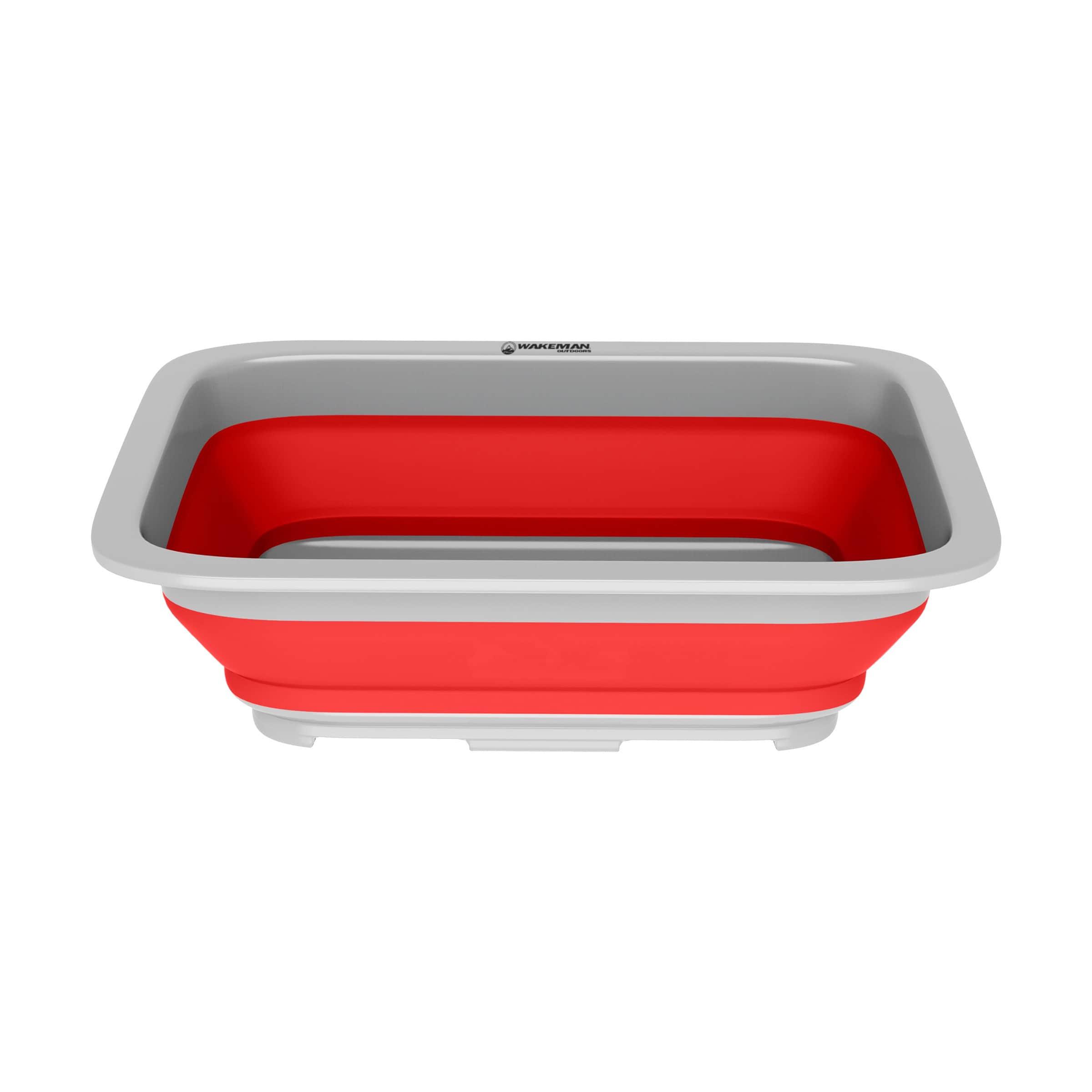 Collapsible Multiuse Wash Bin - Portable Wash Basin/Dish Tub/Ice Bucket with 10 L Capacity for Camping, Tailgating, More by Wakeman Outdoors (Red)