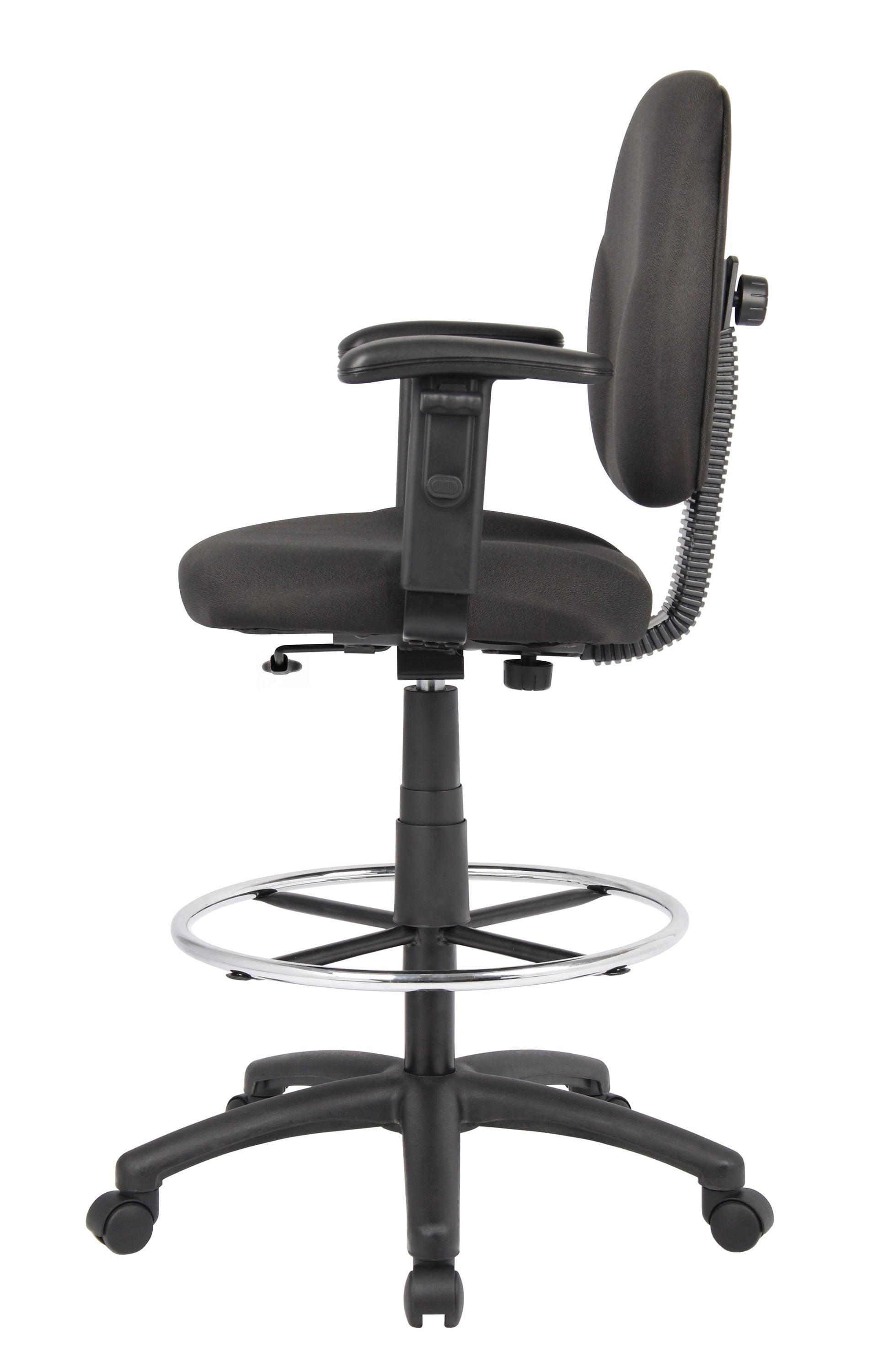 Drafting Stools with Adjustable Arms Black - Boss Office Products: Pneumatic Lift, 275lb Capacity, Nylon Base