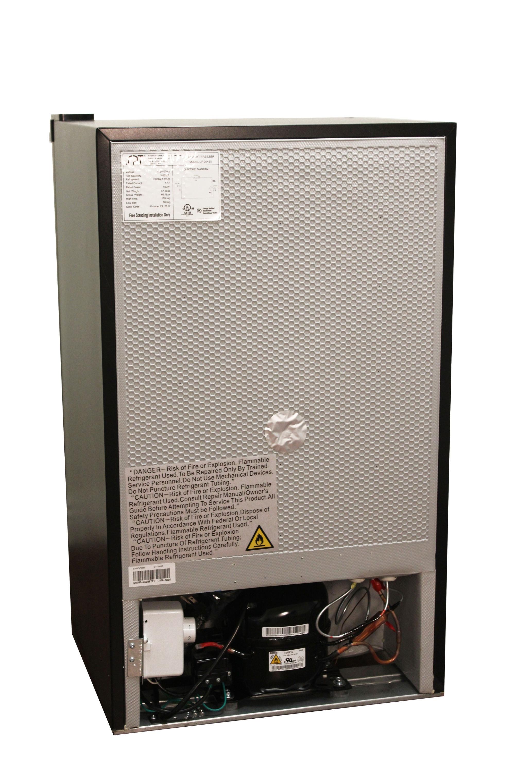 Sunpentown UF-304SSA 33.75 x 19.375 x 21.125 in. Energy Star 3.0 cu. ft. Upright Freezer, Stainless Steel